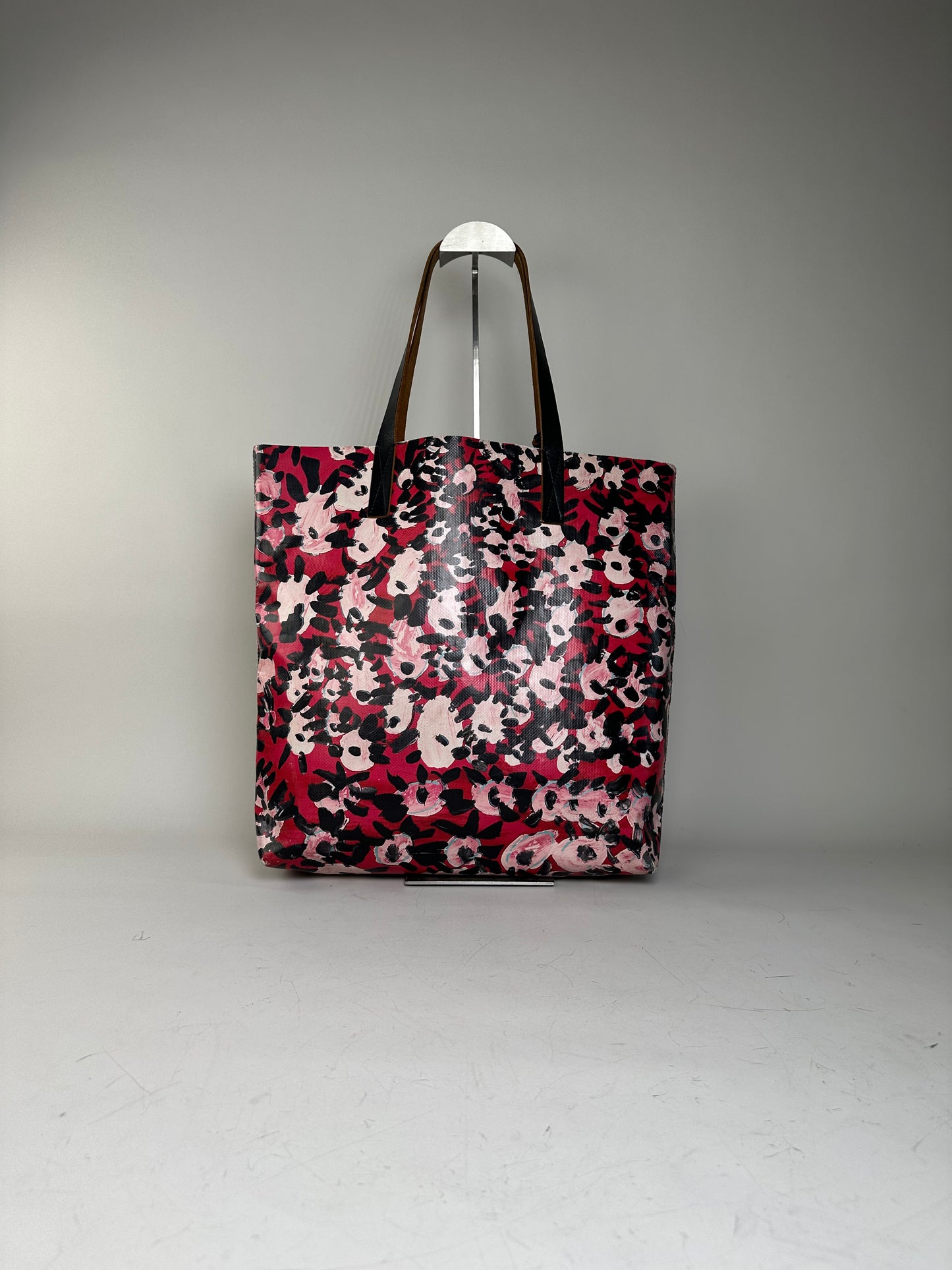 Vintage Marni Floral Coated Canvas Tote Red Pink Black