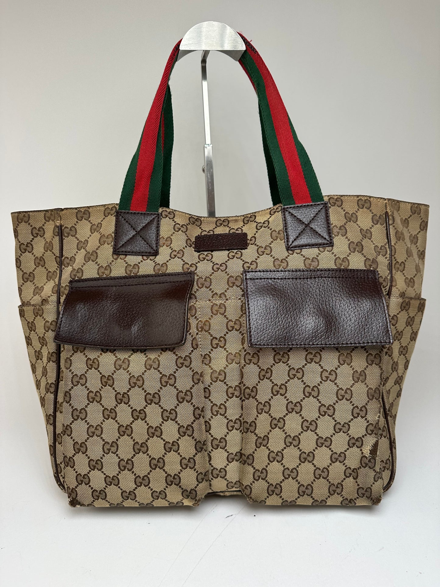 Vintage Gucci Monogram Canvas Handbag Beige Brown