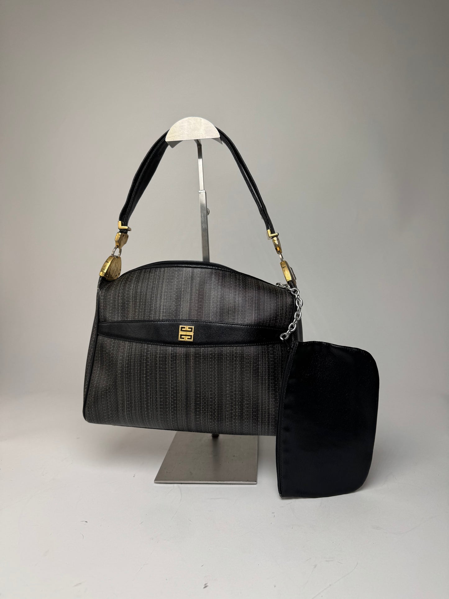 Vintage Givenchy 2Way Leather Handbag Black Grey