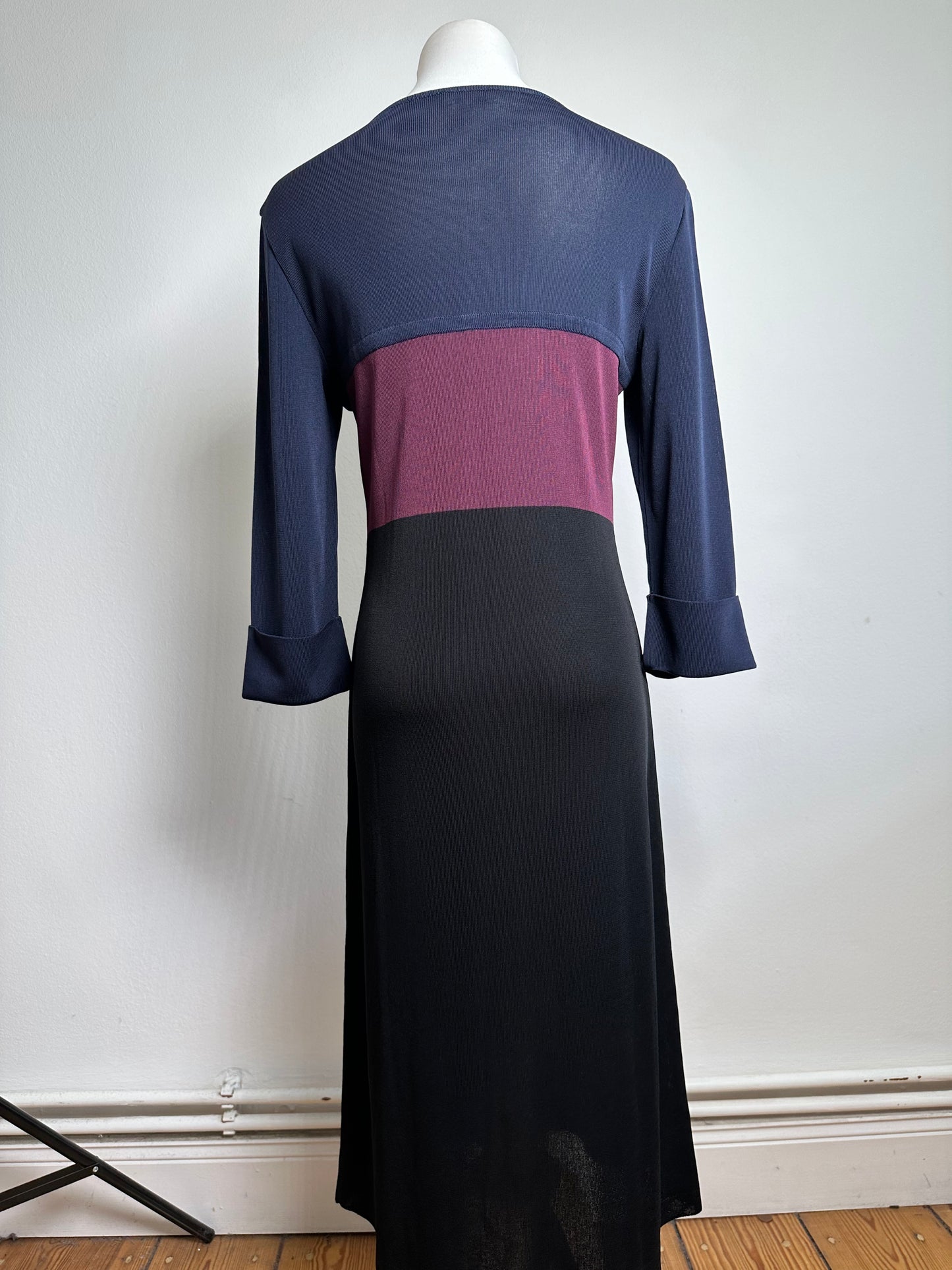 Vintage Balenciaga Cotton Dress Navy Burgundy Black M