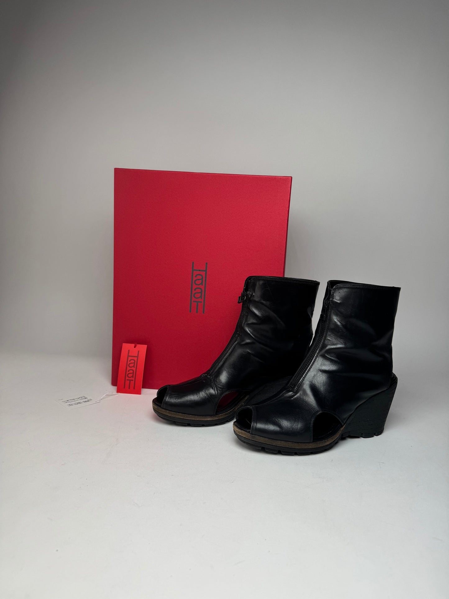 Vintage Issey Miyake Open Black Leather Boots Black