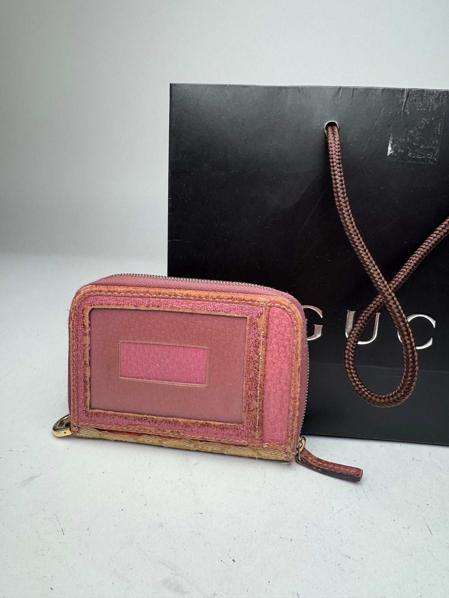 Vintage Gucci Monogram Card Holder Beige Pink