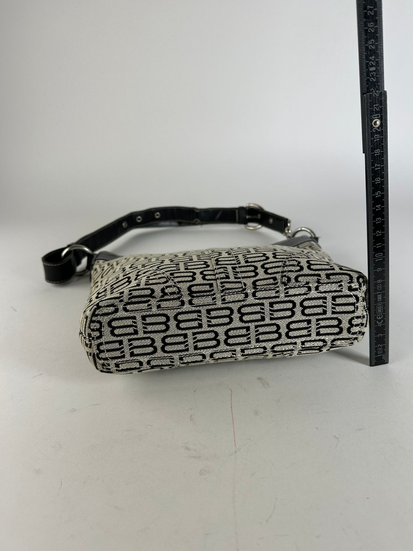 Vintage Balenciaga BB Monogram Canvas Leather Crossbody Bag Beige Black
