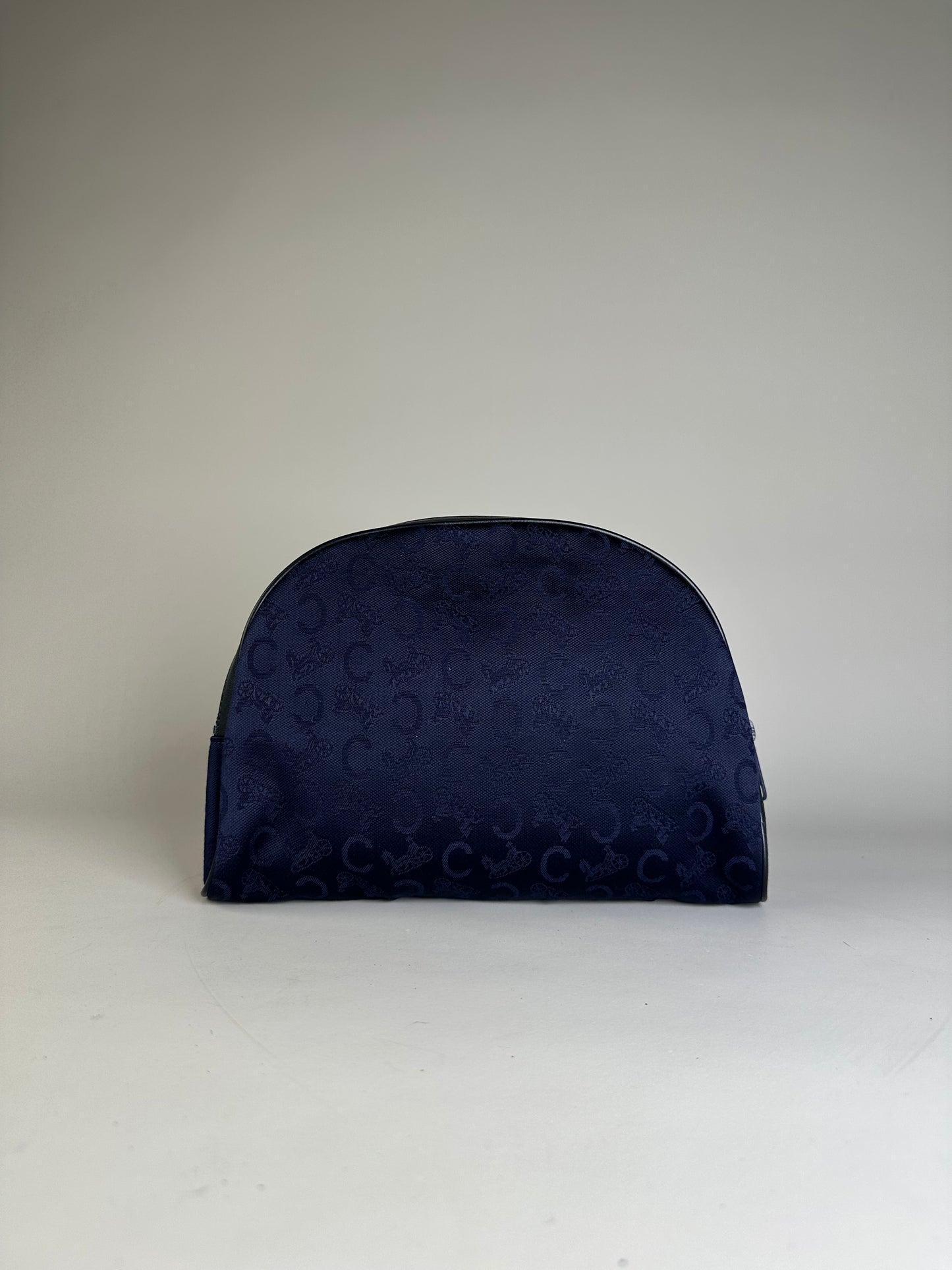 Vintage Celine Macadam Coated Canvas Cosmetic Bag Dark Blue