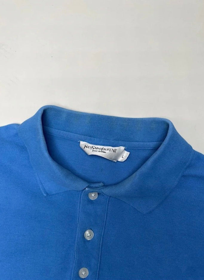 Vintage YSL Men's Cotton Polo Shirt Bright Blue L
