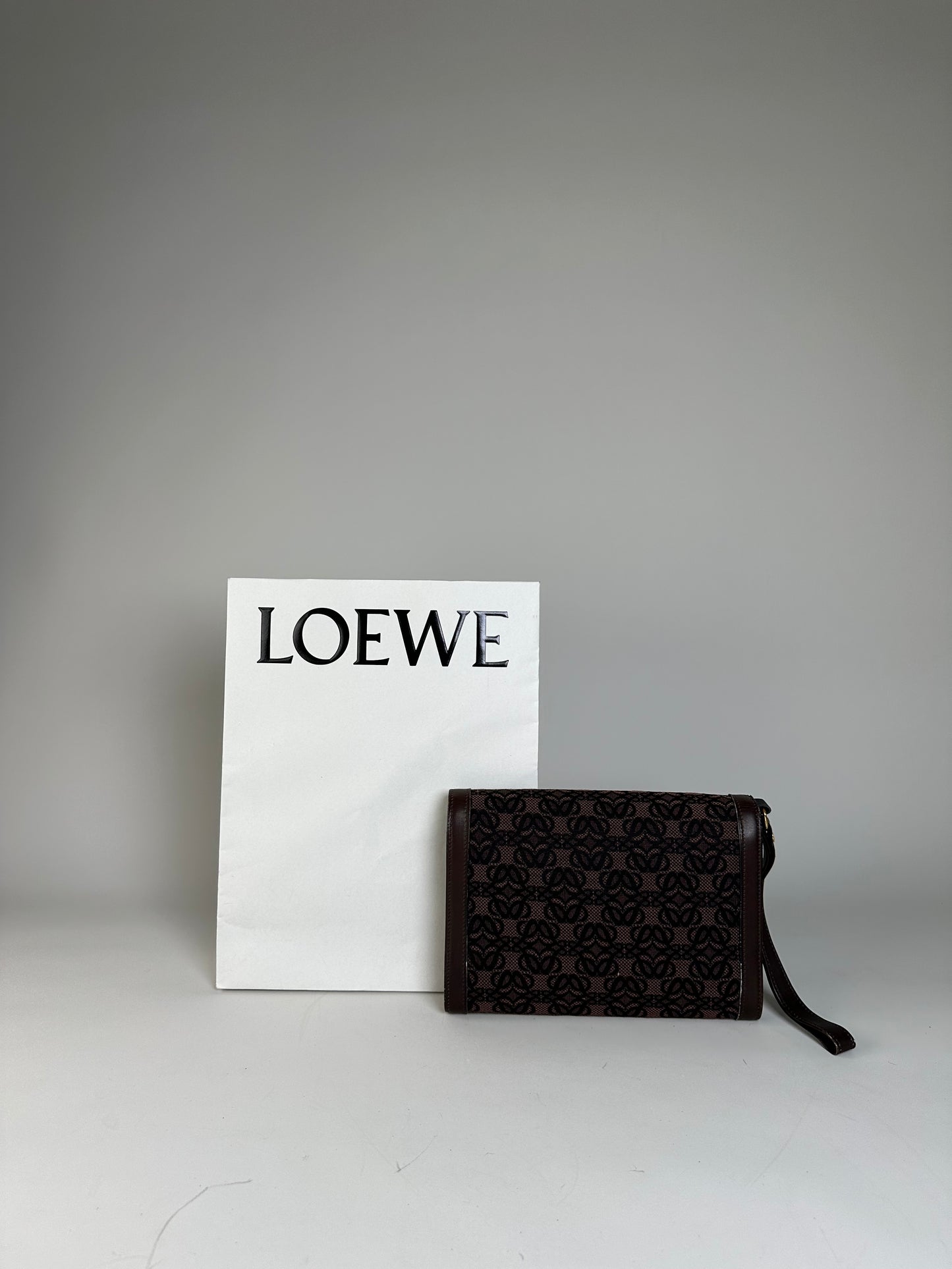 Vintage Loewe Jacquard Canvas Clutch Bag Brown Black