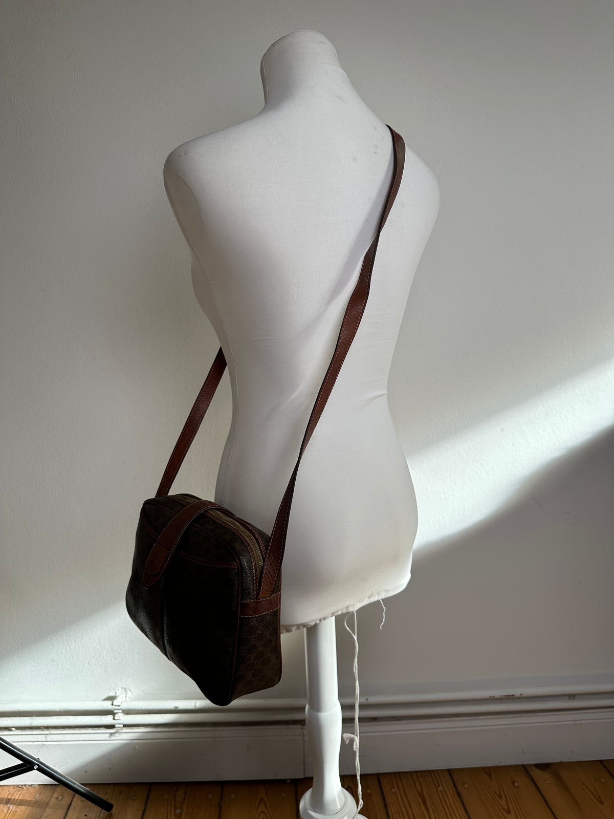 Vintage Celine Macadam Canvas Structured Crossbody Late 1980s Brown