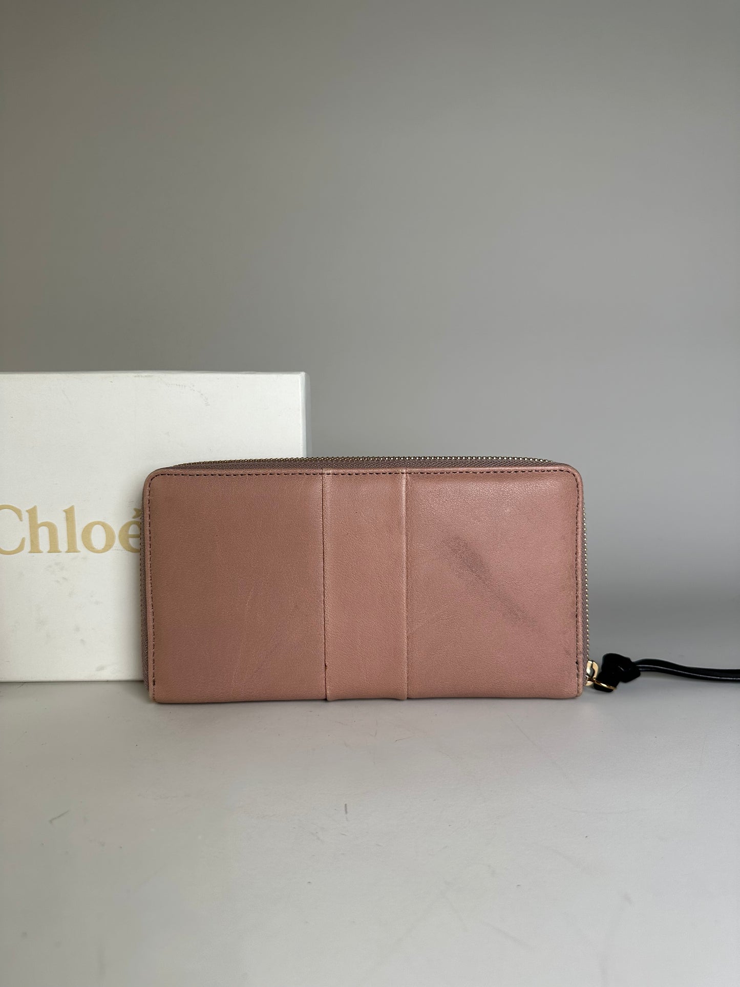 Vintage Chloe Leather Wallet Black Blush Pink Gold-Tone