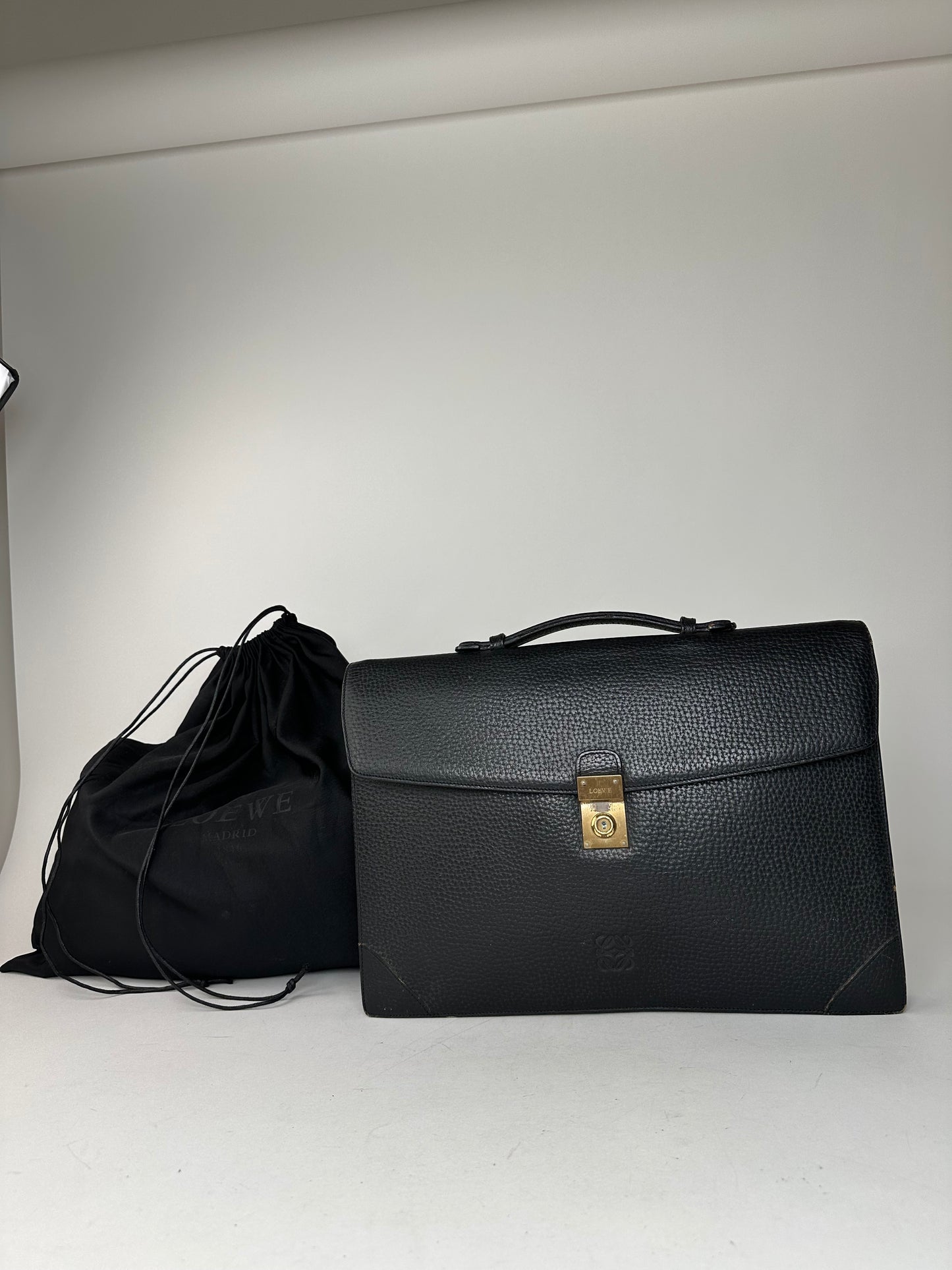 Vintage Loewe Madrid Leather Briefacase Black