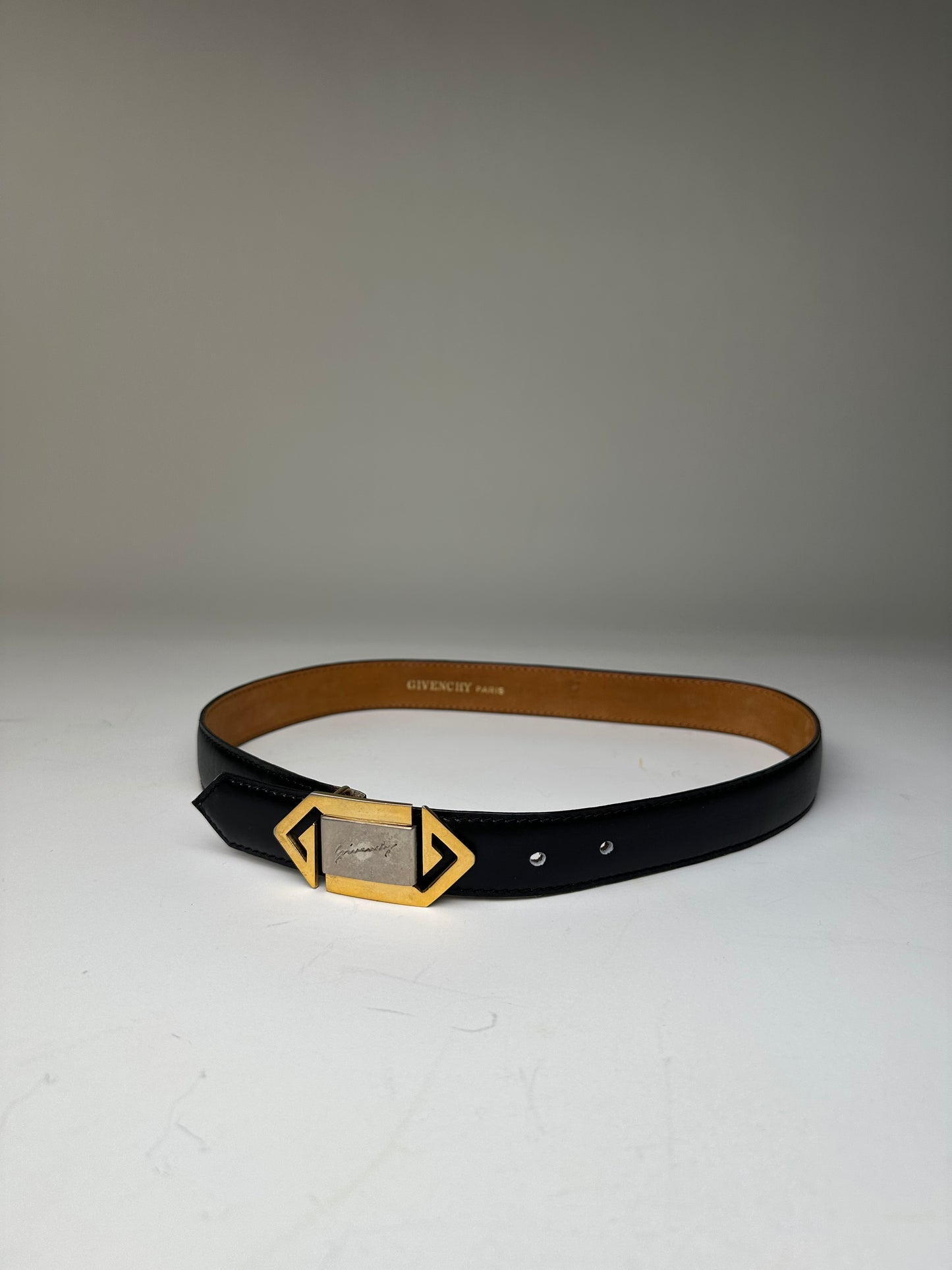Vintage Givenchy 4G Logo Leather Belt Black Gold