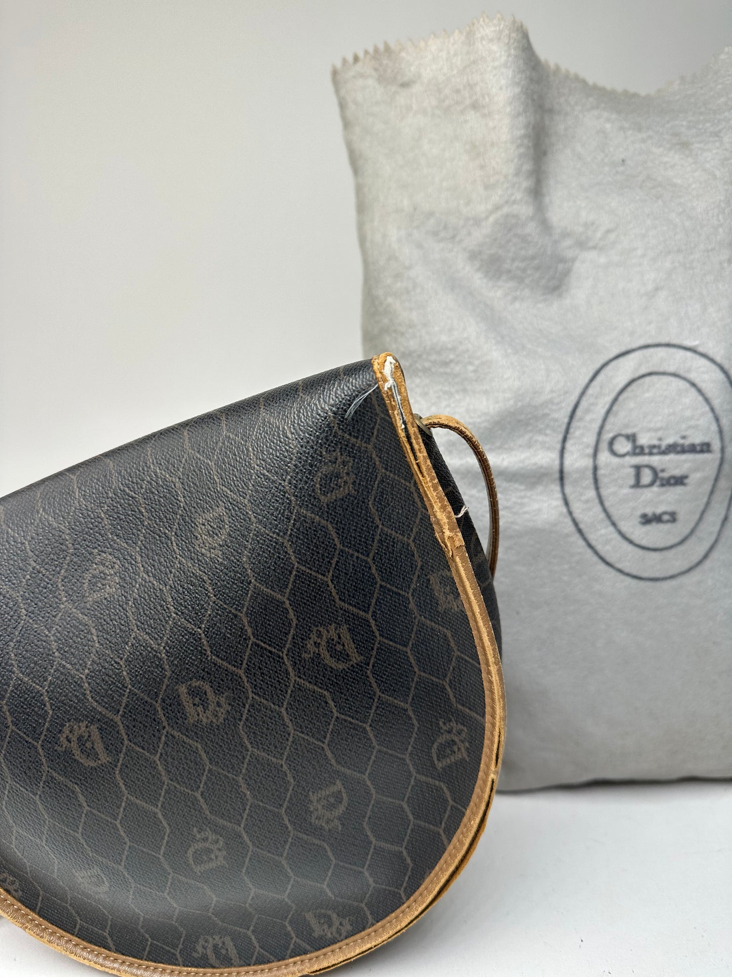 Vintage Dior Monogram Leather Shoulder Bag Black Brown