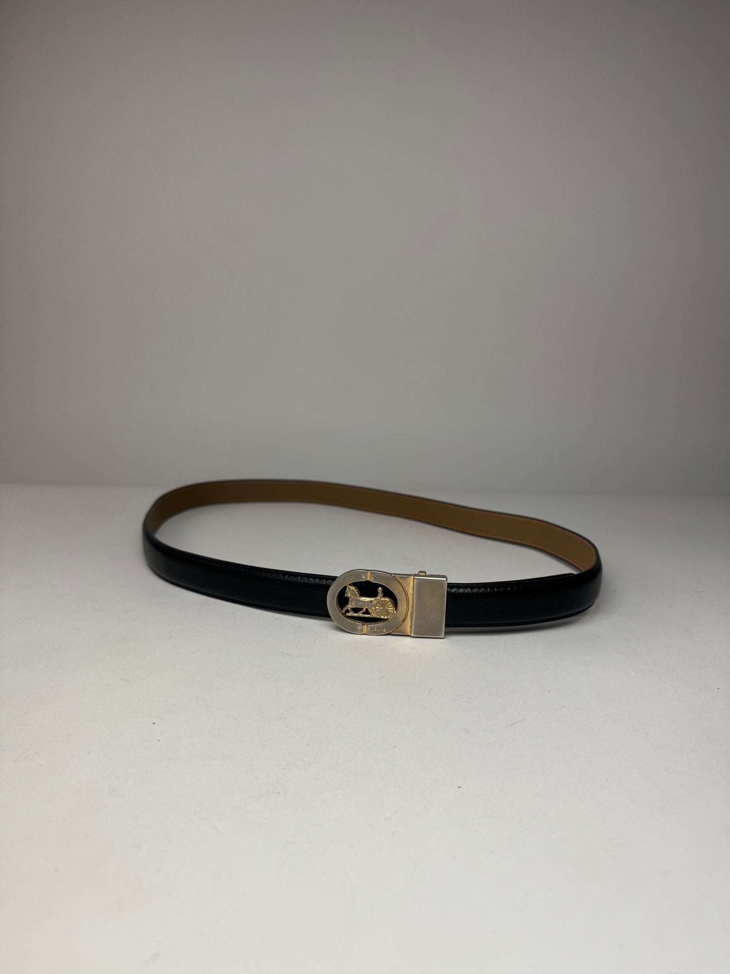 Vintage Celine Paris Carriage Logo Belt Black