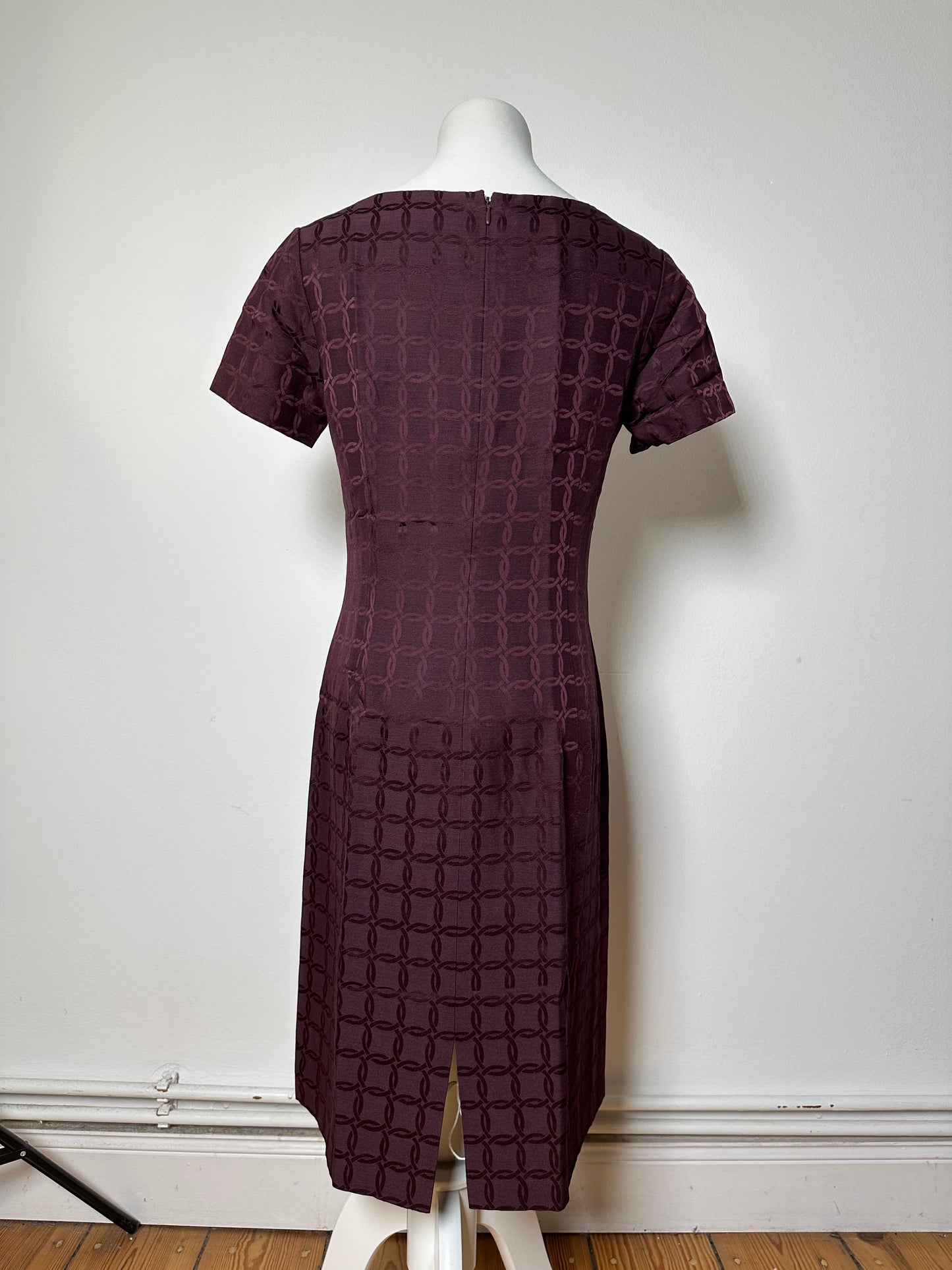 Vintage Balenciaga Abstract Pattern Dress Burgundy M