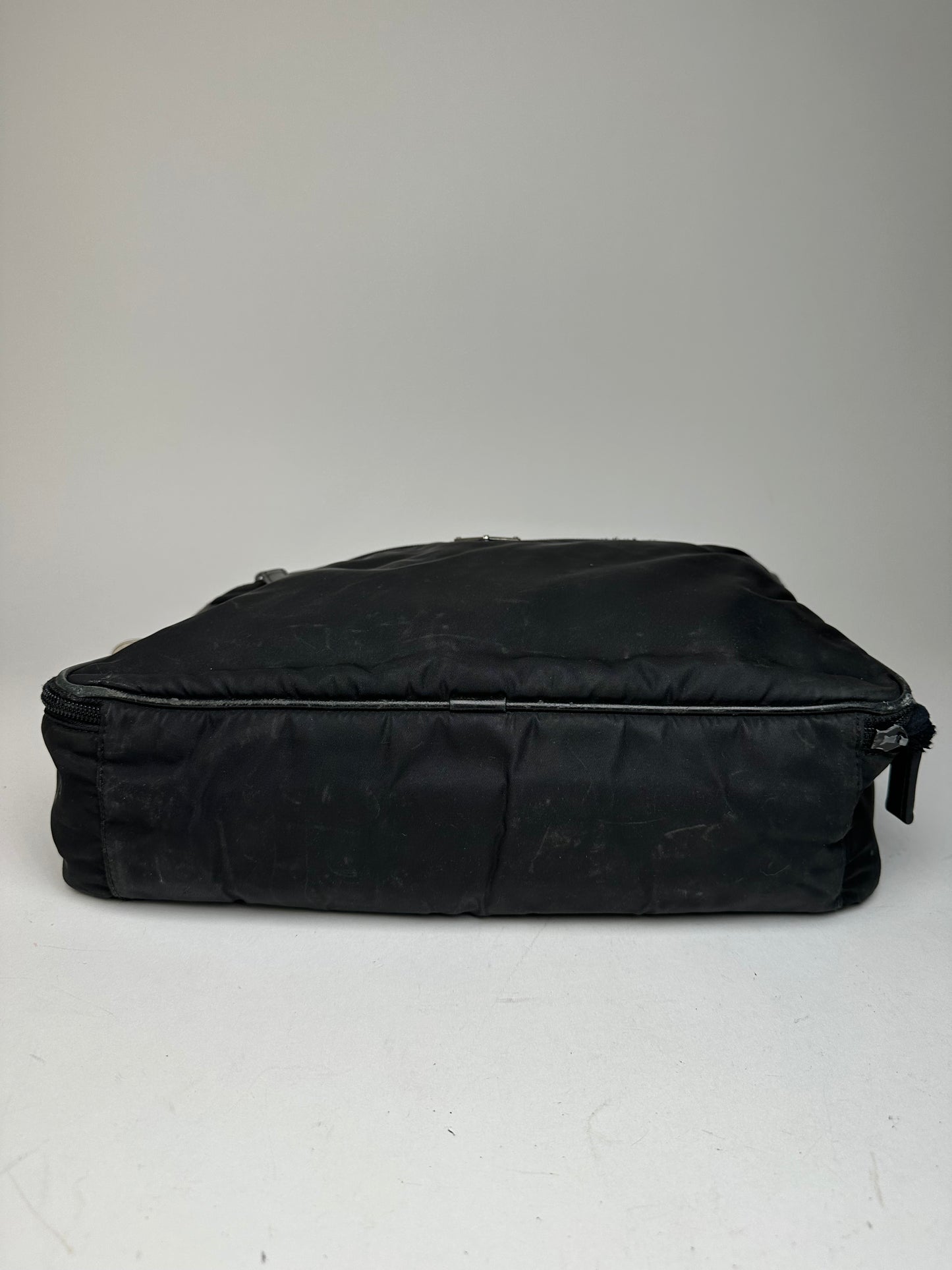 Vintage Prada Triangle Logo Polyester Travel Bag Black