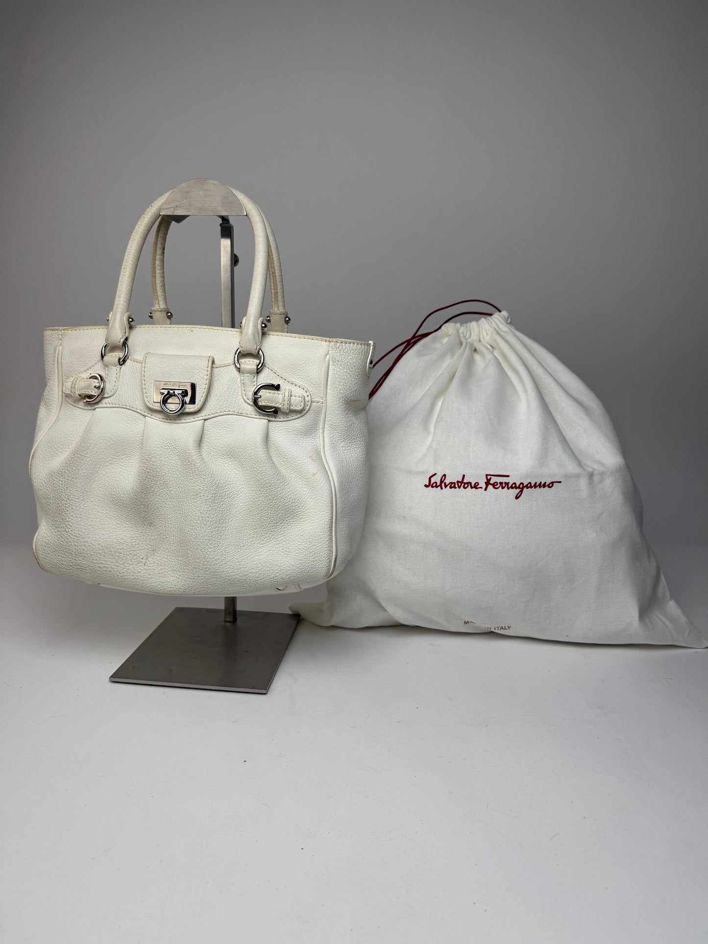 Vintage Salvatore Ferragamo Leather Handbag White