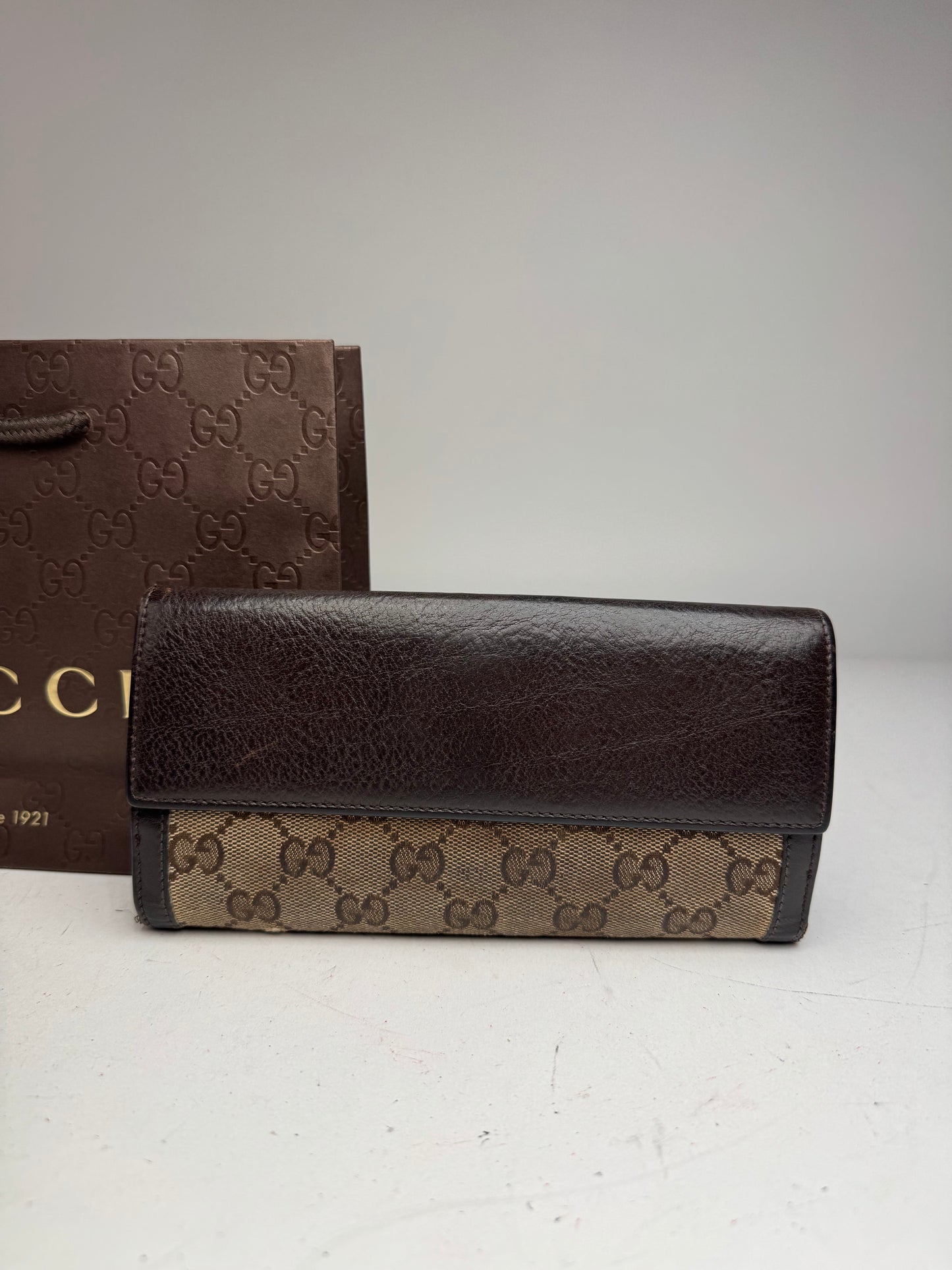 Vintage Gucci GG Monogram Leather Wallet Beige Brown