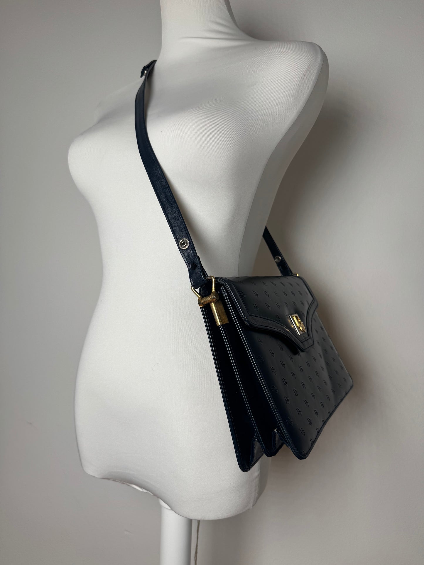 Sac vintage en cuir monogramme Dior 2Way bleu marine