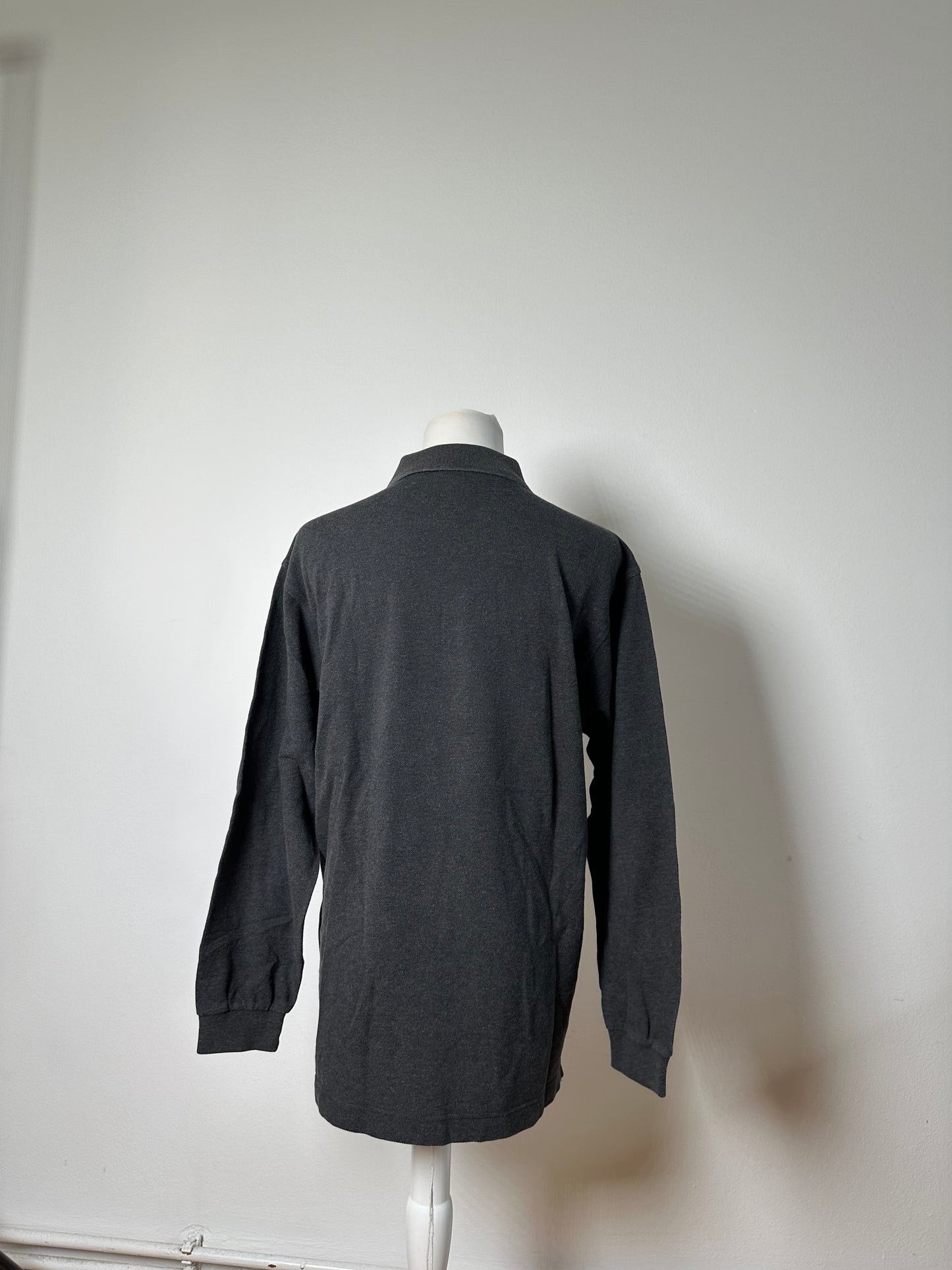 Vintage Burberry Men's Cotton Long Sleeve Polo Shirt Charcoal Grey M