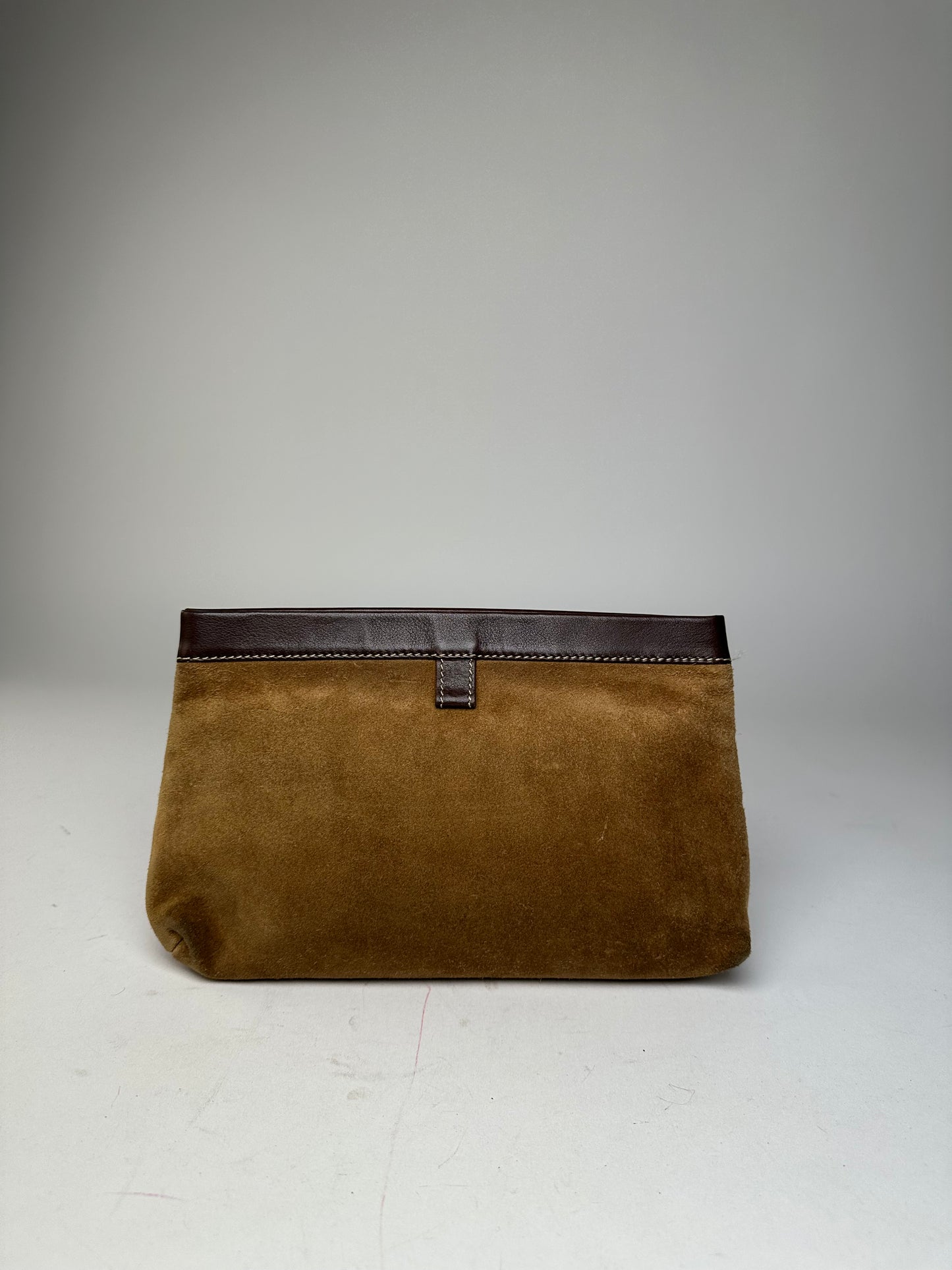 Vintage Loewe Madrid Suede Leather Anagram Clutch Camel Brown