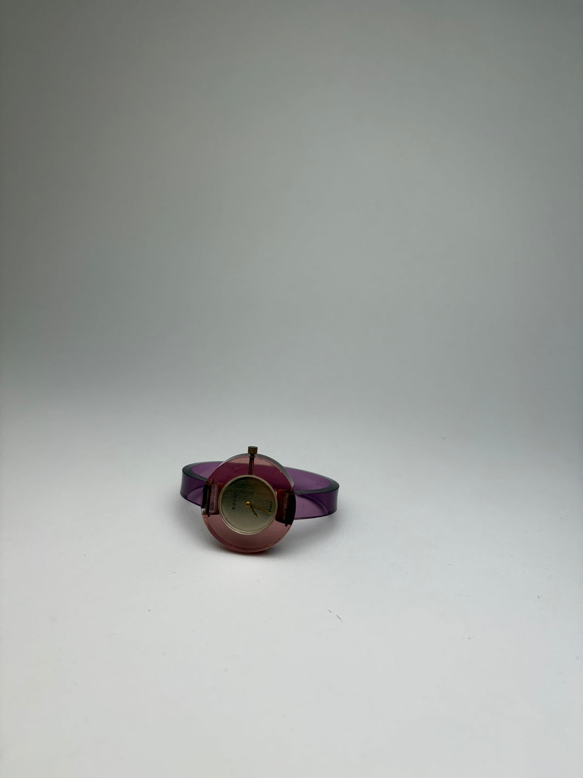Vintage Gucci Plastic Bangle Watch c. Late 1970s Pink Purple