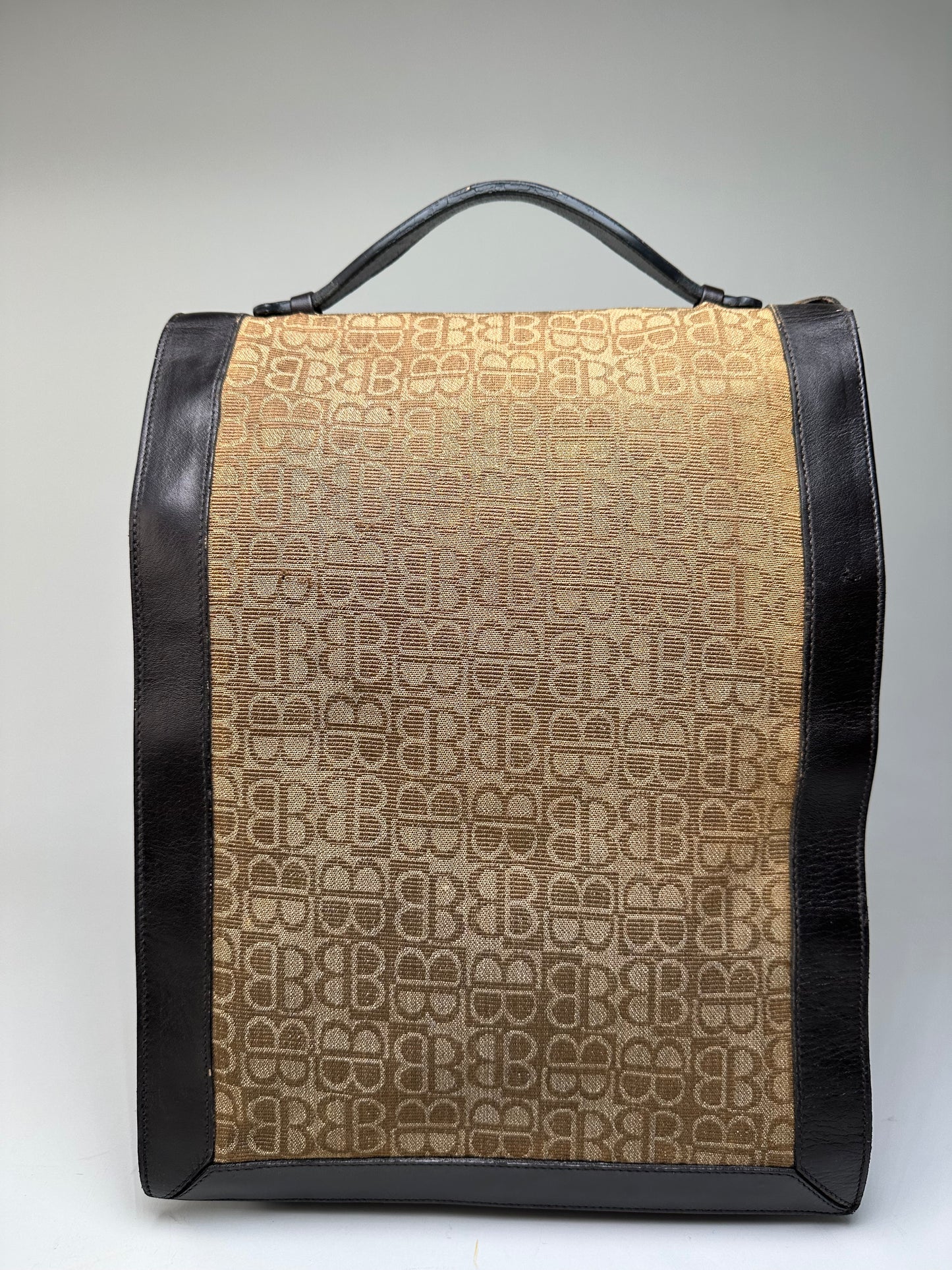 Vintage Balenciaga BB Monogram Canvas Tote Tan Brown