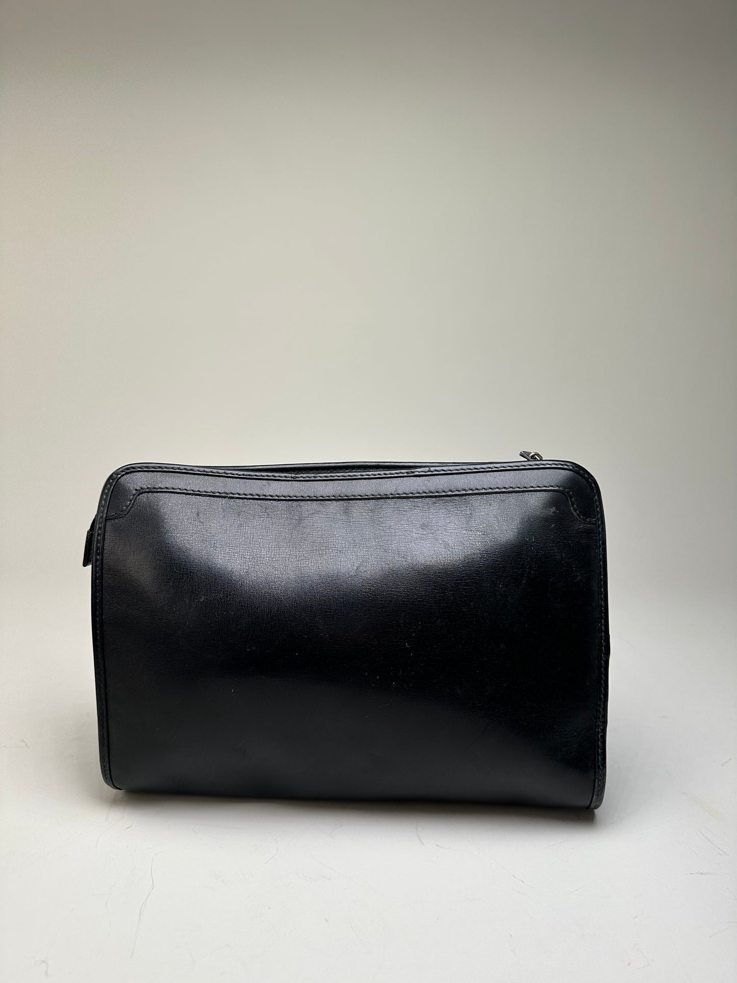 Vintage Celine Leather Clutch Black Silver
