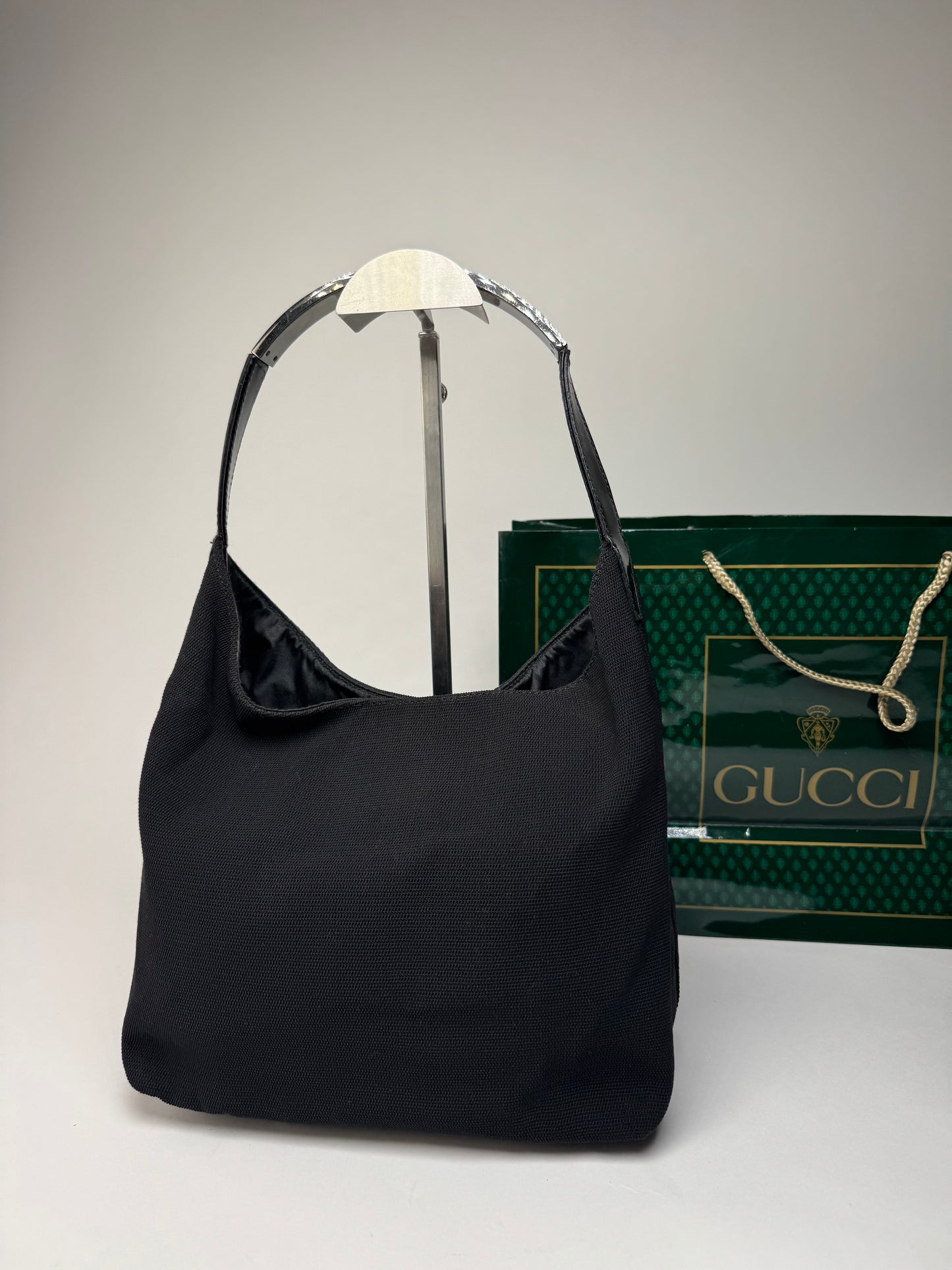 Vintage Gucci Canvas Patent Leather Handbag Black