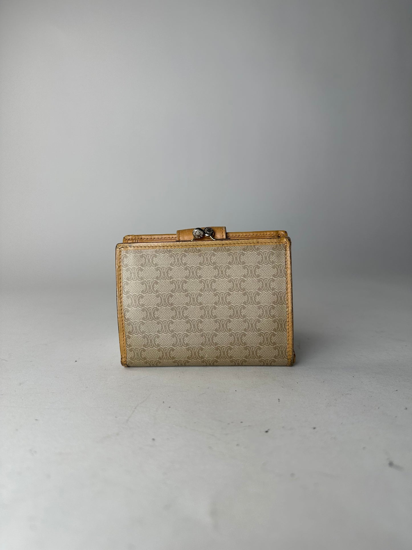 Vintage Celine Paris Triomphe Leather Wallet Beige Brown