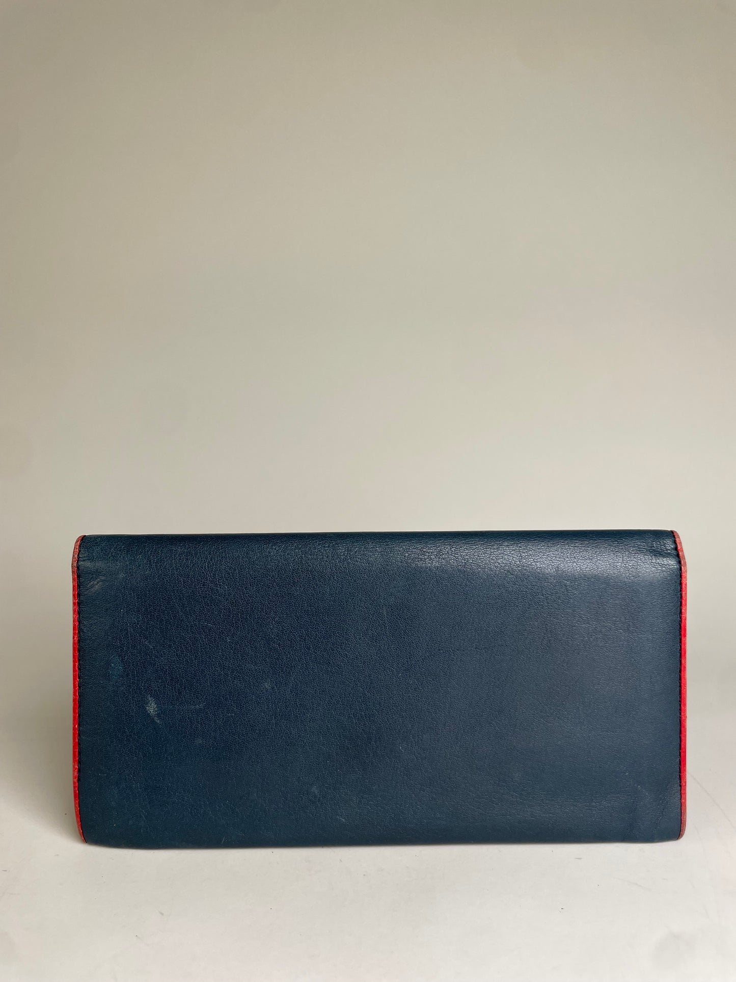 Vintage Chloe Leather Wallet Navy Red Gold-tone