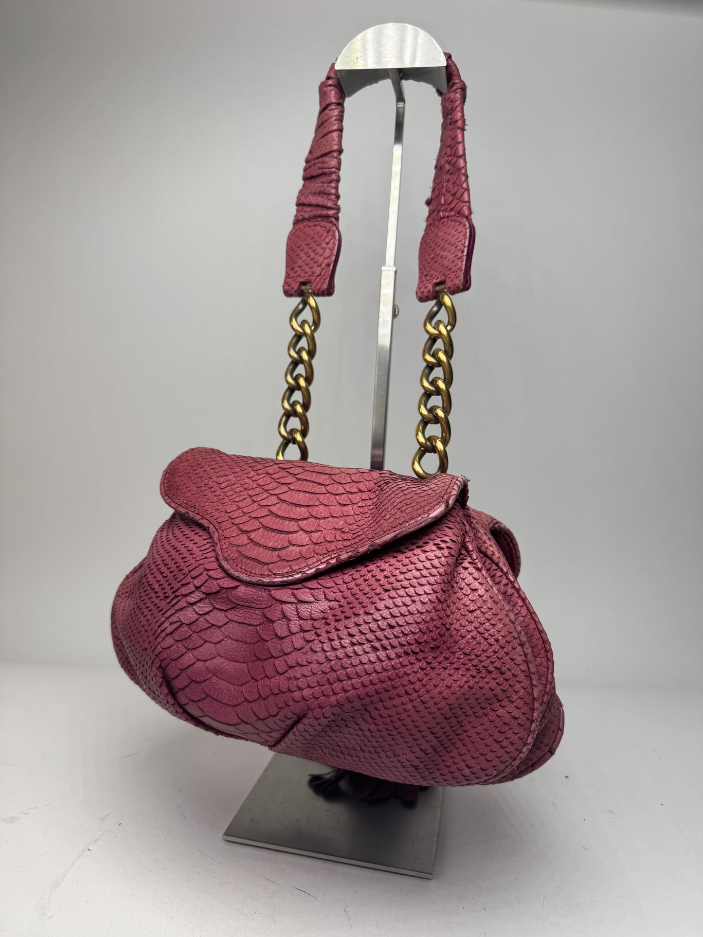 Vintage Giorgio Armani Snake Emblossed Leather Handbag Purple