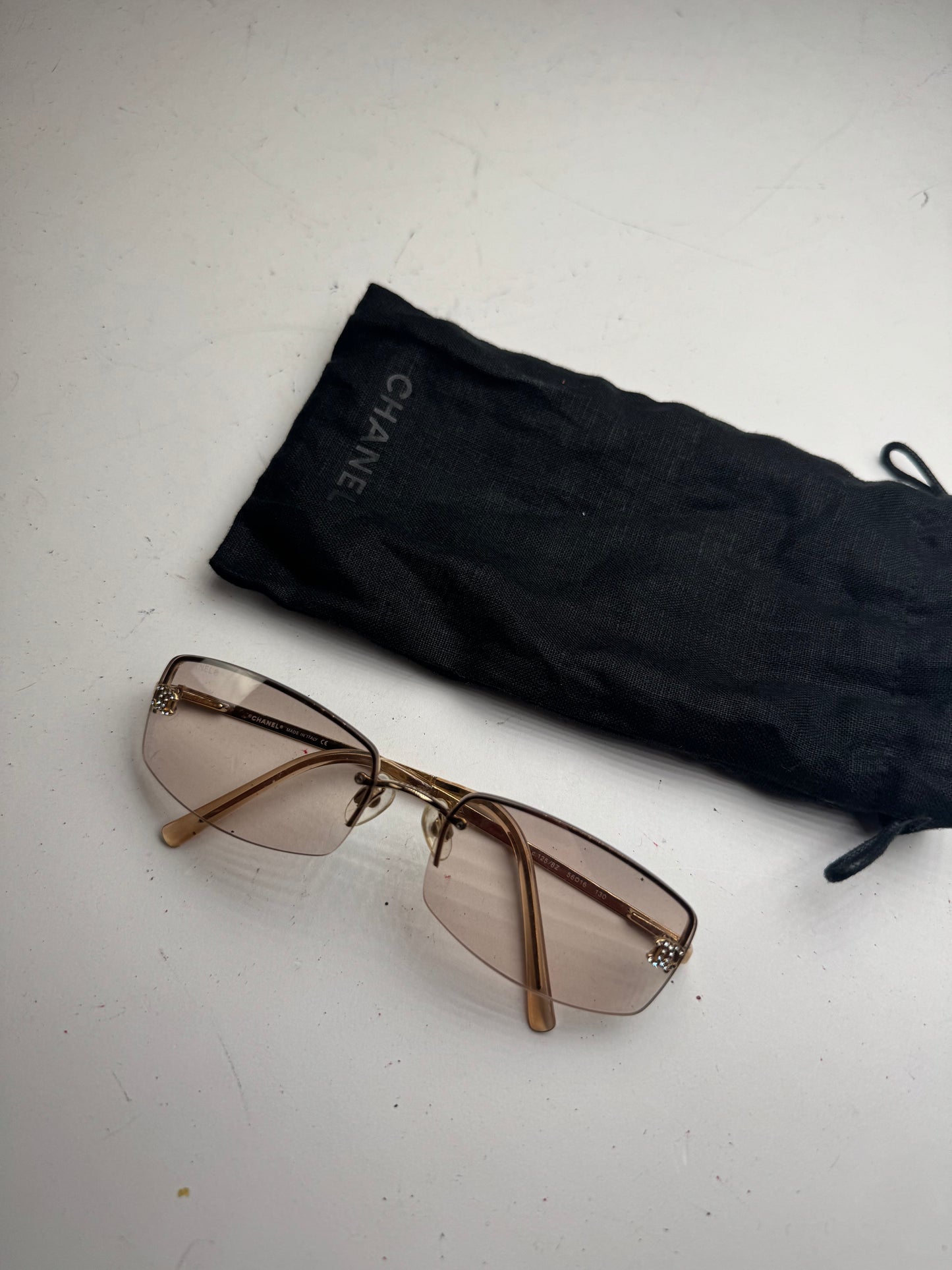 Vintage Chanel CC frameless Sunglasses Gold