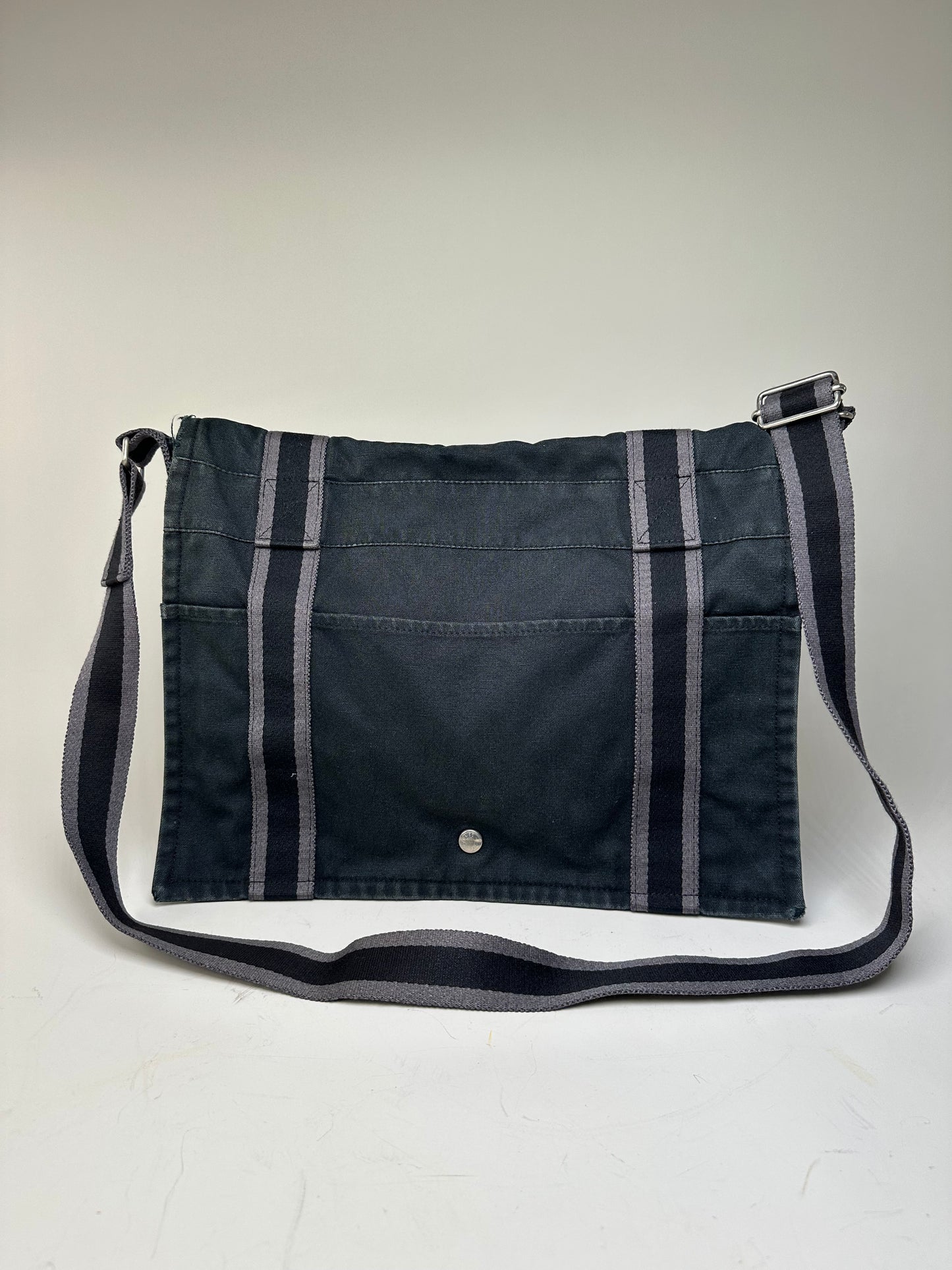 Vintage Hermes Canvas Messenger Bag Black Grey