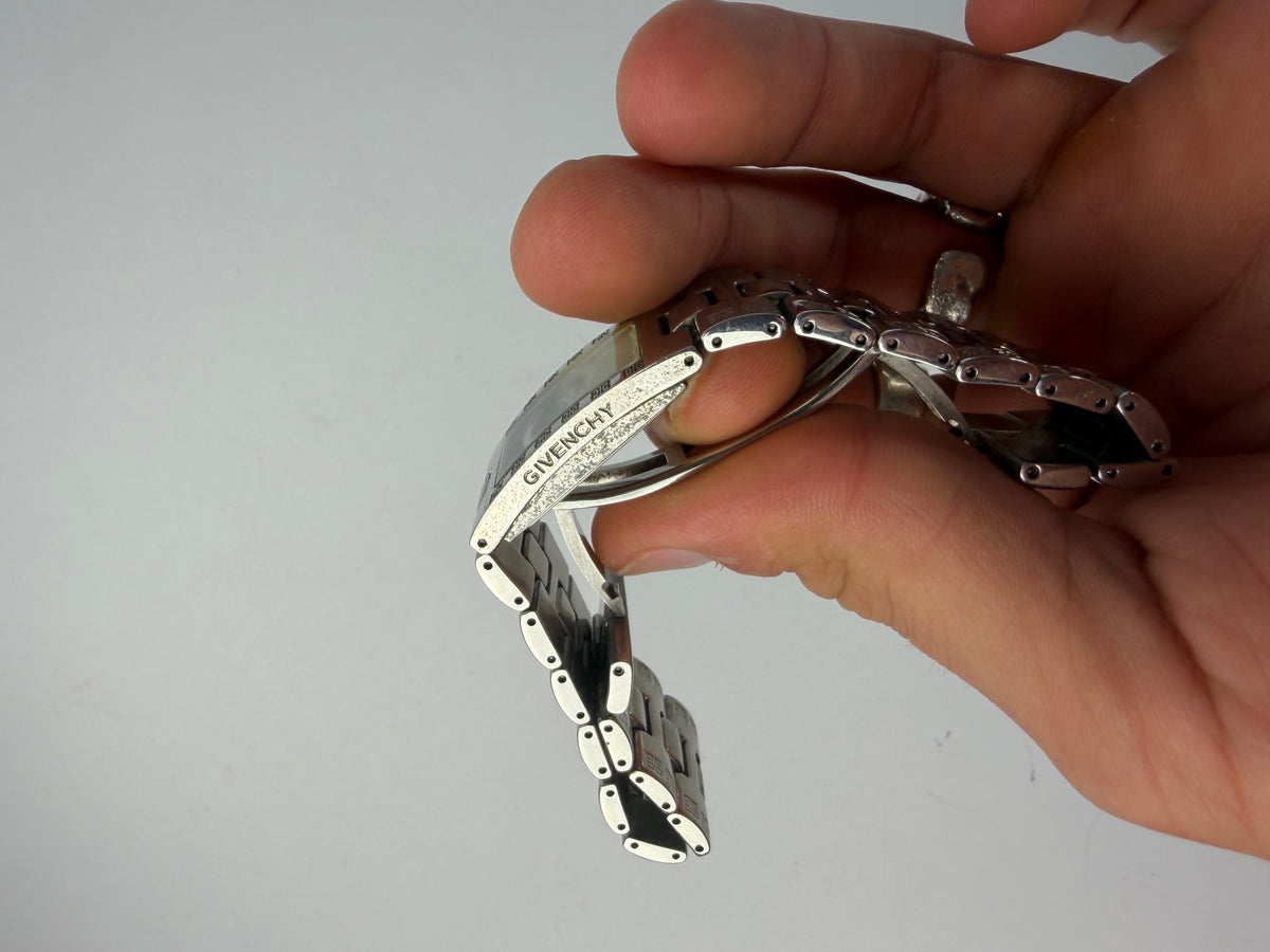 Vintage Givenchy Life Stainless Steel Bracelet Watch Late 1990s Silver Black