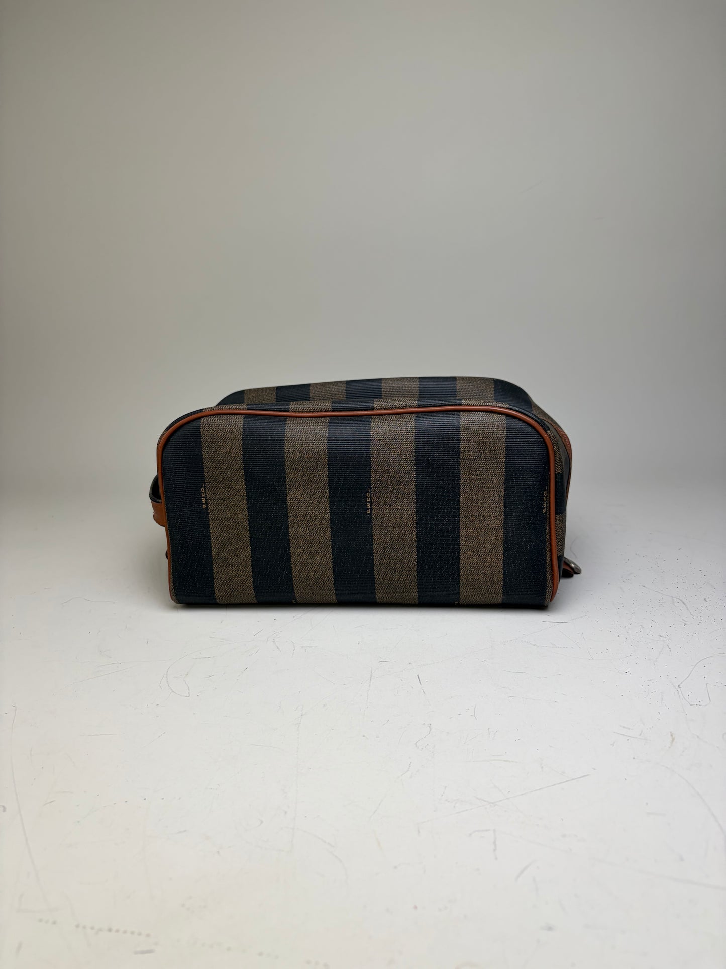 Vintage Fendi Canvas Cosmetic Bag Navy Brown Beige Gold