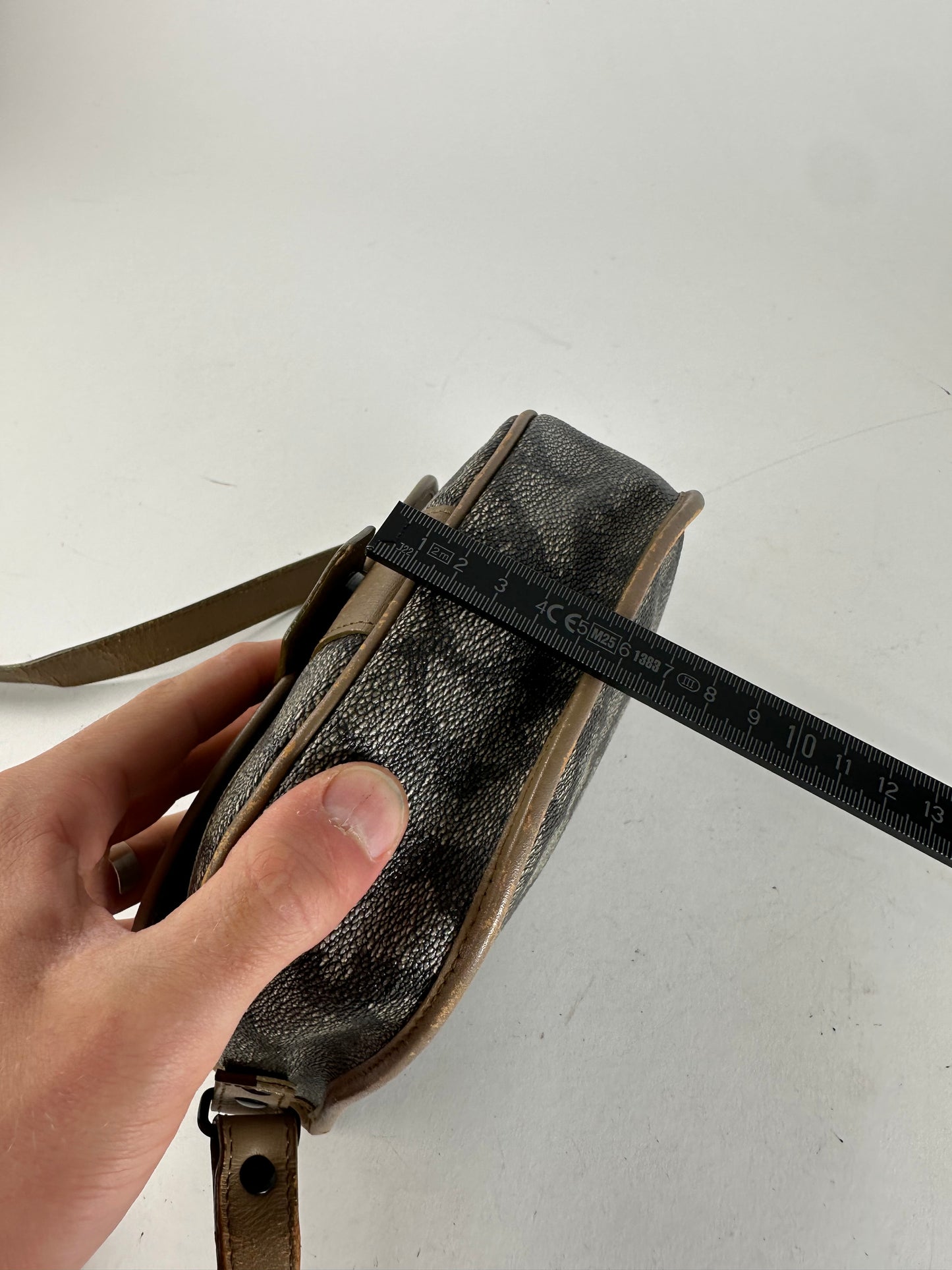 Vintage Yves Saint Laurent Stone Emblossed Leather Crossbody / Shoulder Bag Black Brown Grey