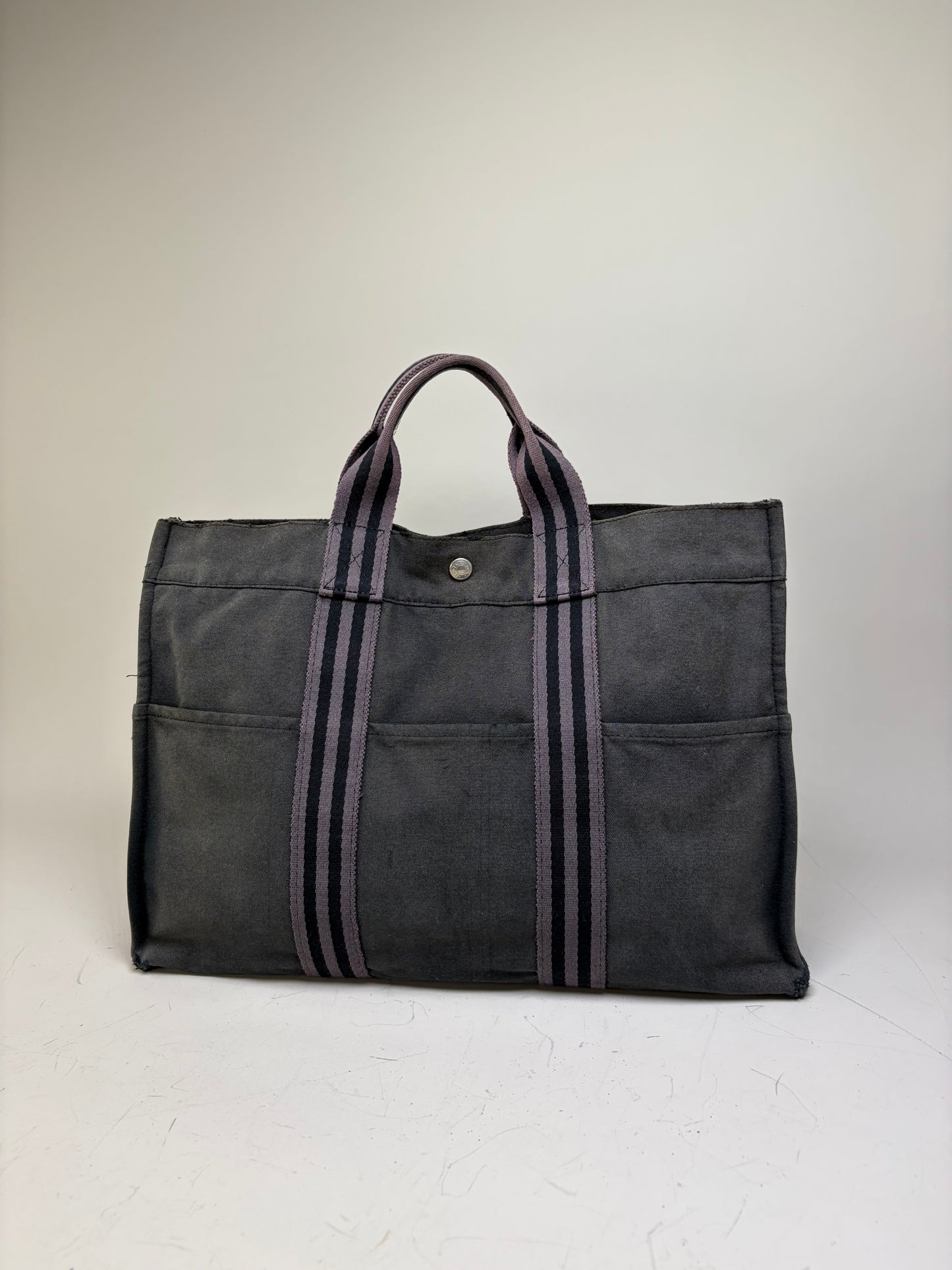Vintage Hermes Canvas Tote Bag Black Grey