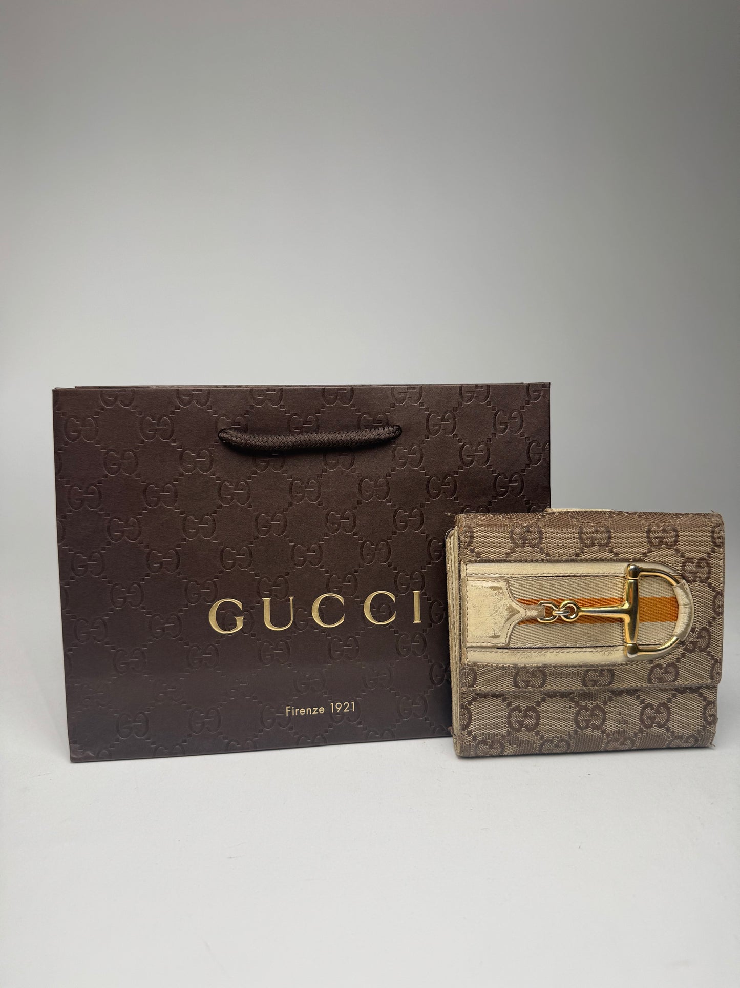 Vintage Gucci Leather / monogram wallet beige white orange