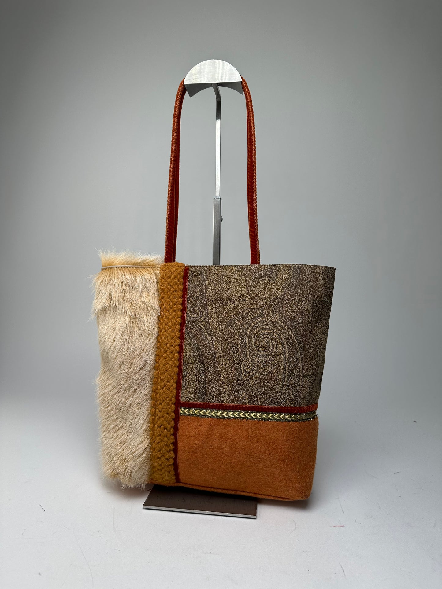 Vintage Etro Milano Patchwork Fabric Tote Bag Multicolor