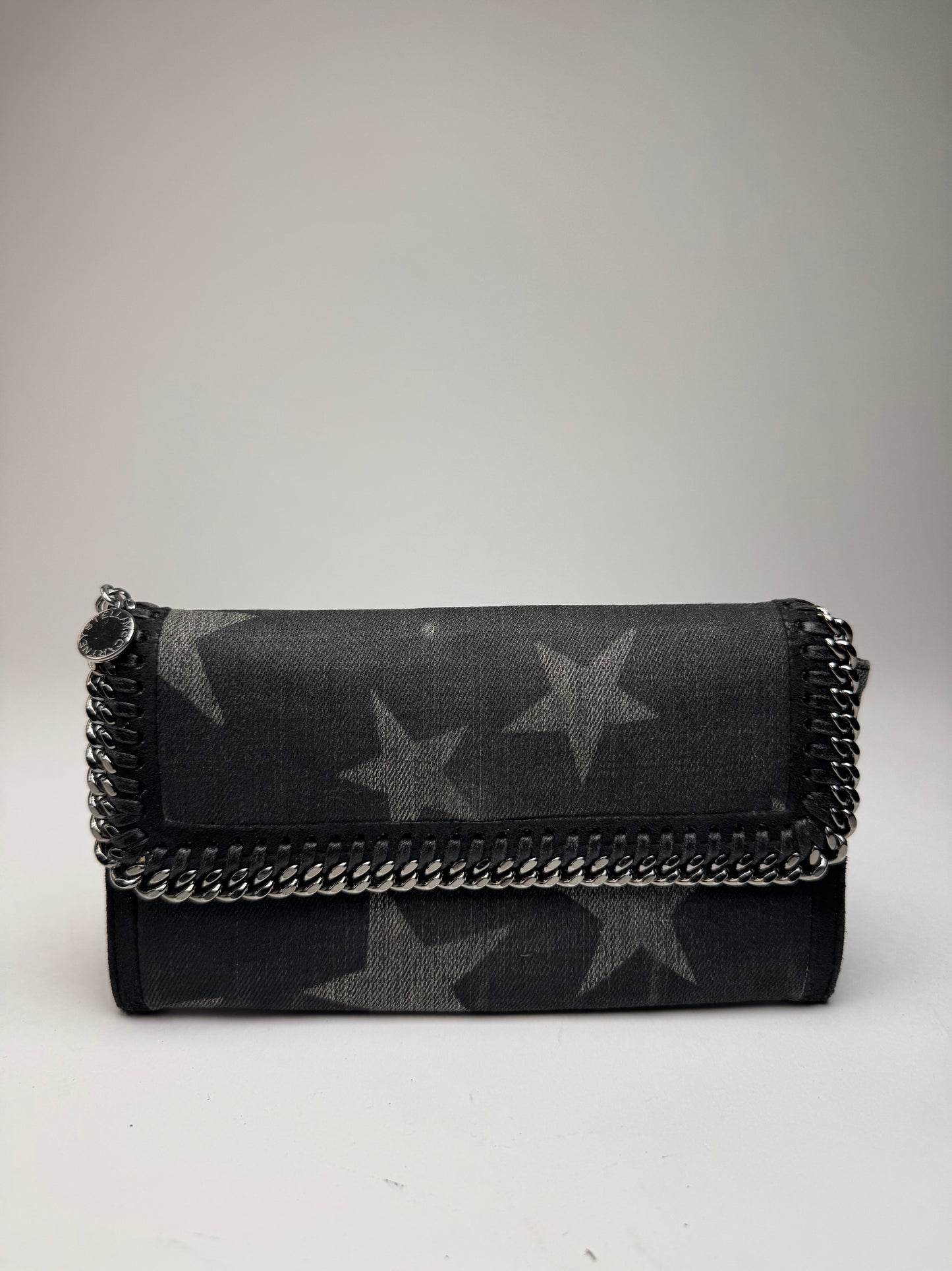 Vintage Stella Mc Cartney Star Emblossed Falabella Wallet Anthracite Black
