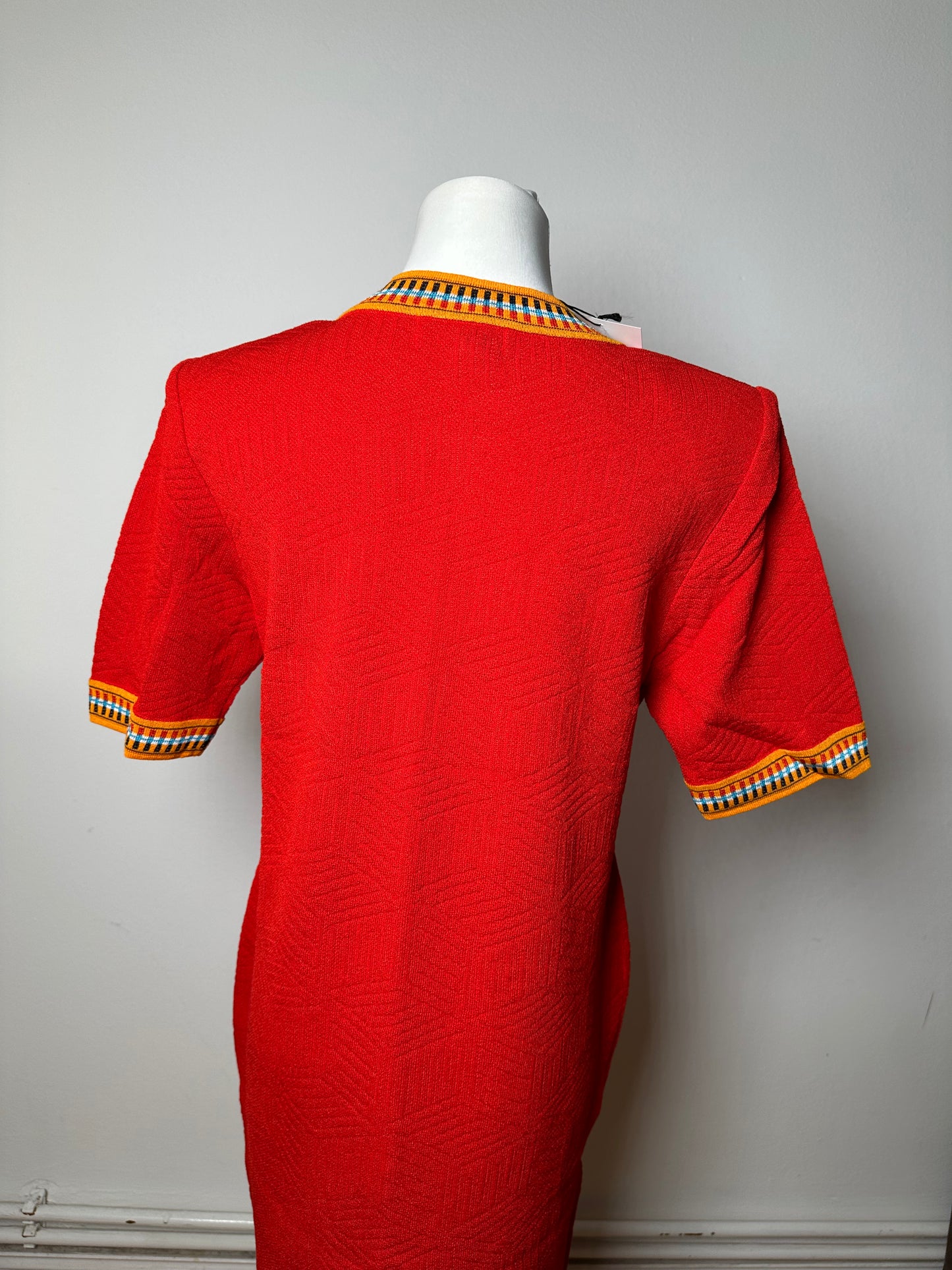 Vintage Yves Saint Laurent Knit Dress Red Multicolor M