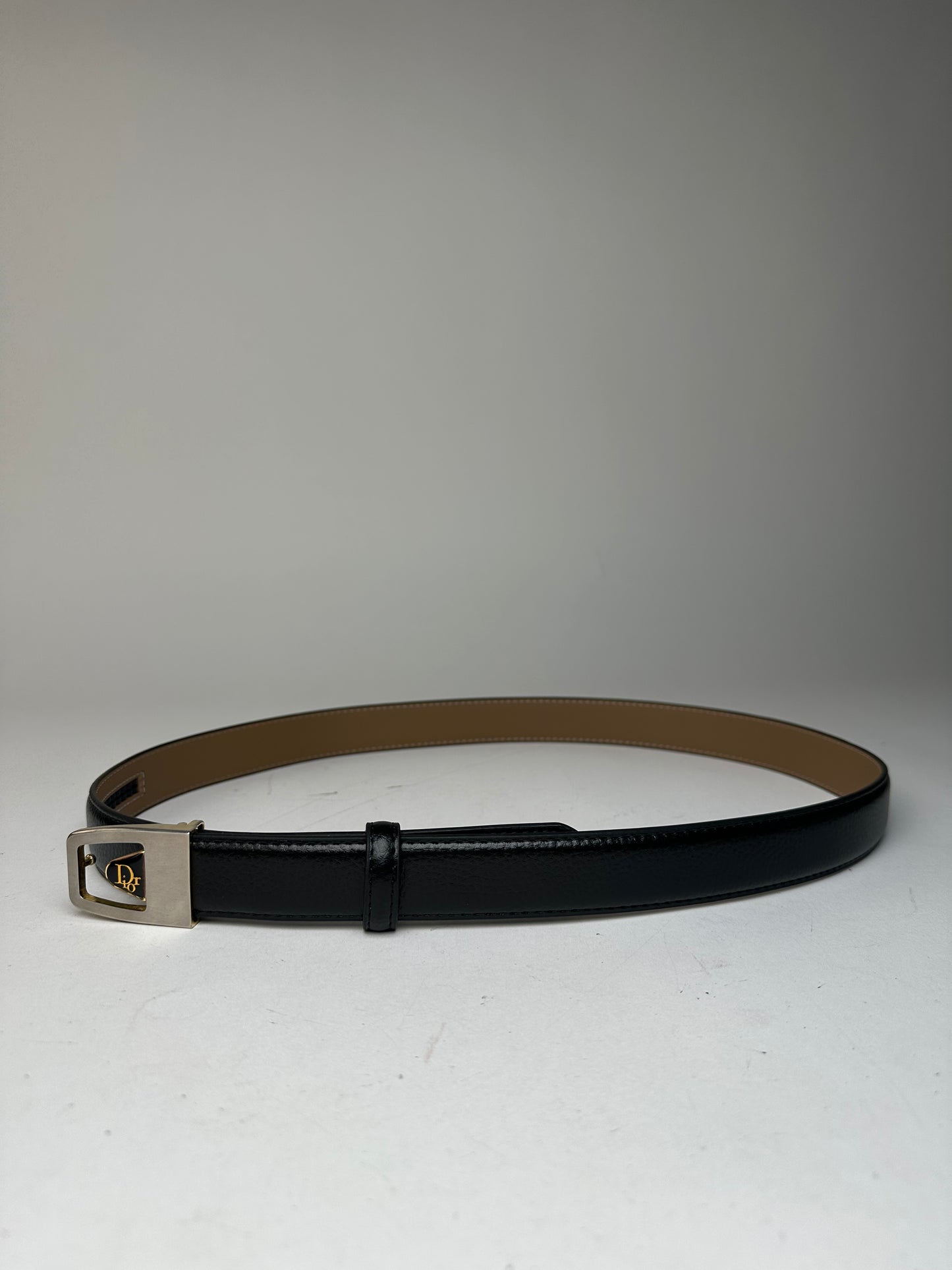 Vintage Dior Snake Emblossed Leather Belt Black