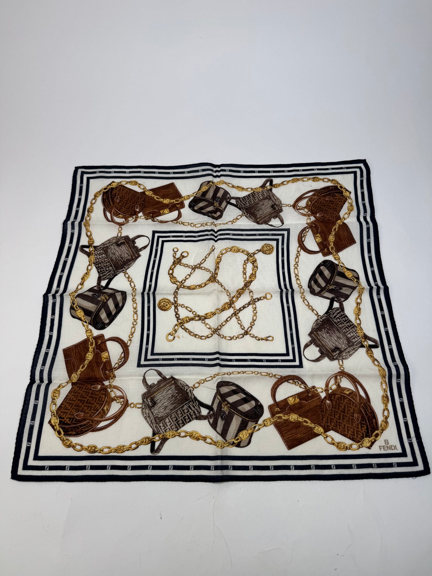 Vintage Fendi Abstract Scarf White Black Brown