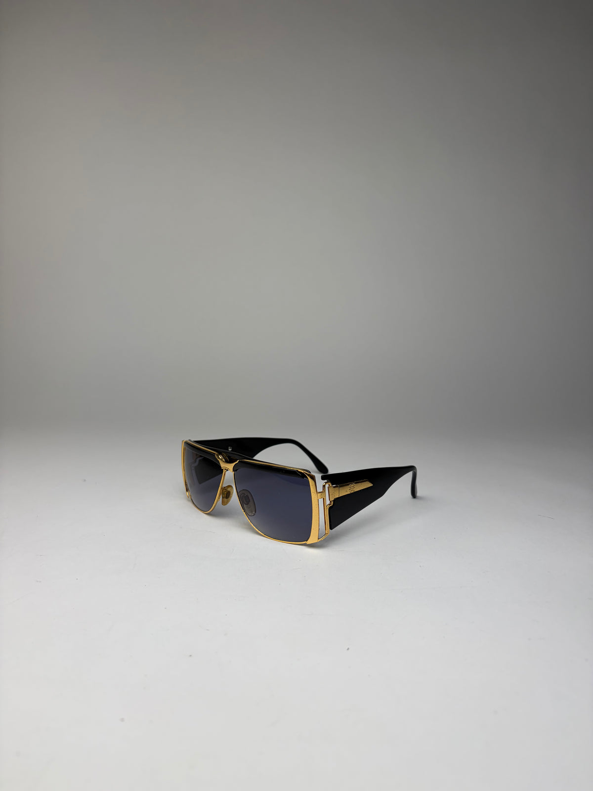 Vintage Givenchy Oversized Shield Sunglasses Late 1980s Black Gold