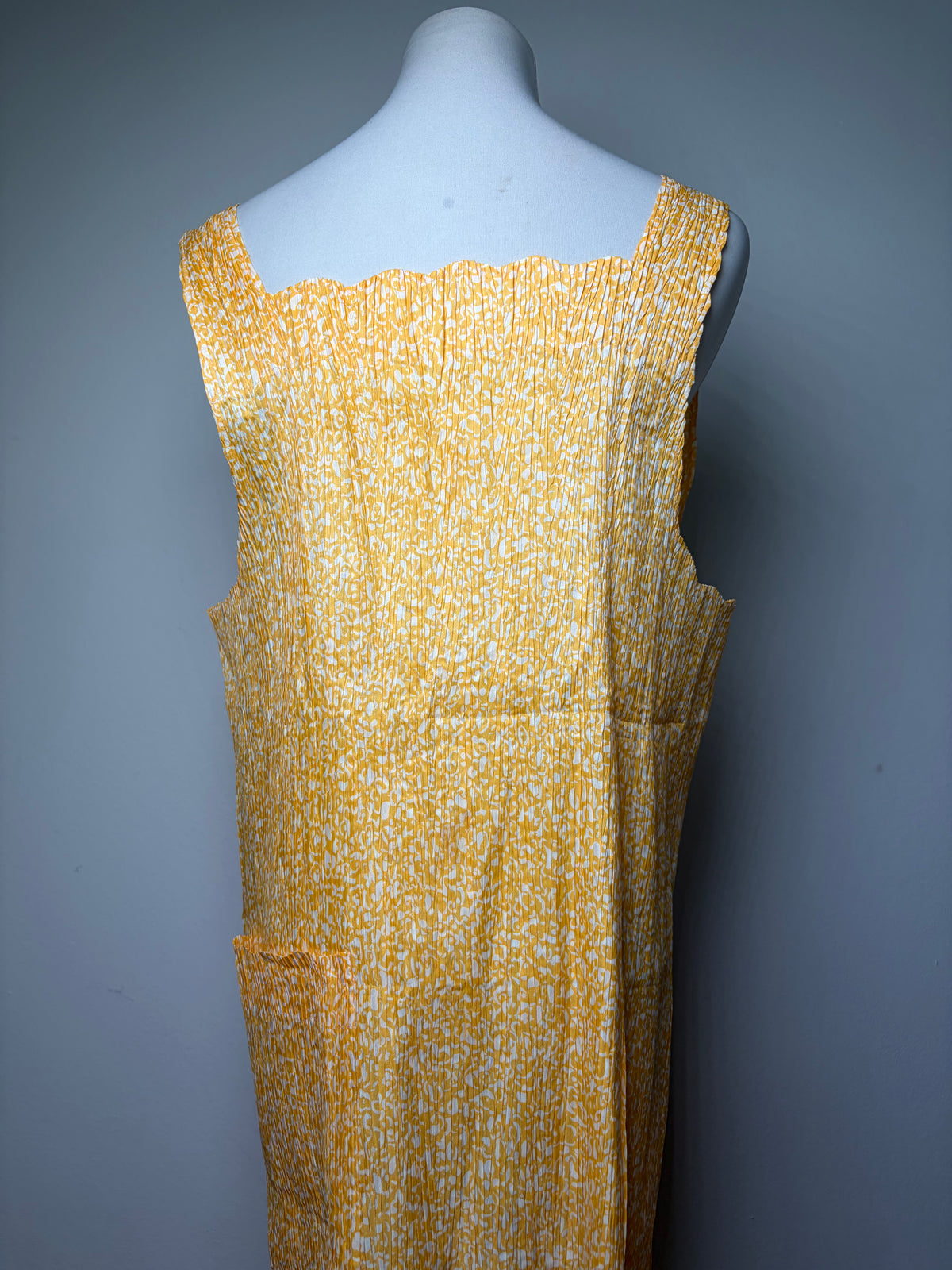 Vintage Issey Miyake Pleated Maxi Dress Yellow White M