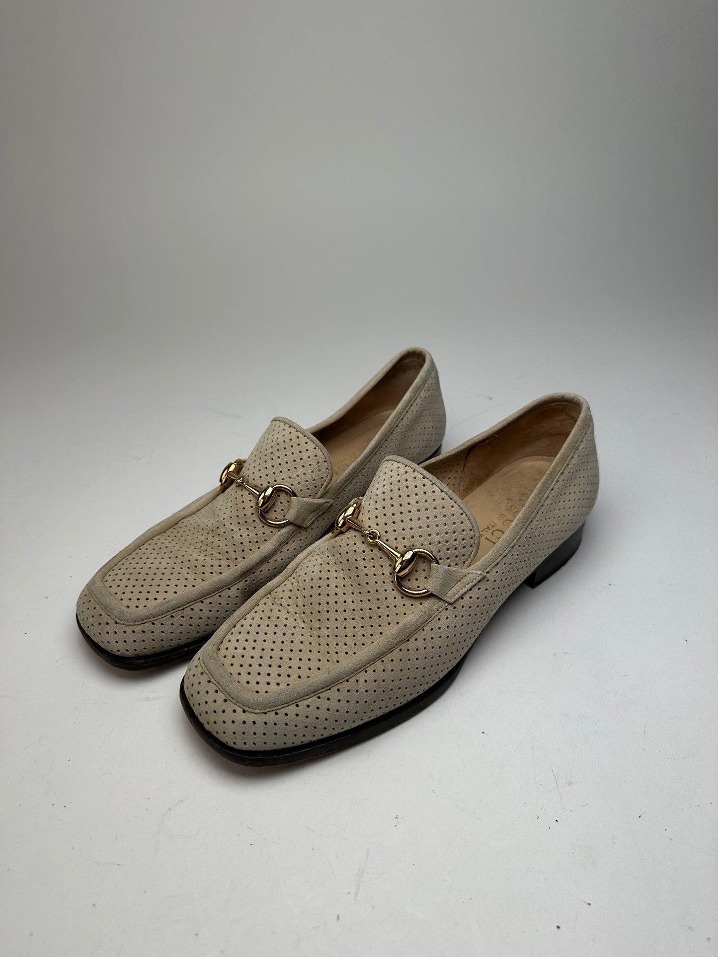 Vintage Gucci Suede summer Horsebit Loafer Grey White 37,5