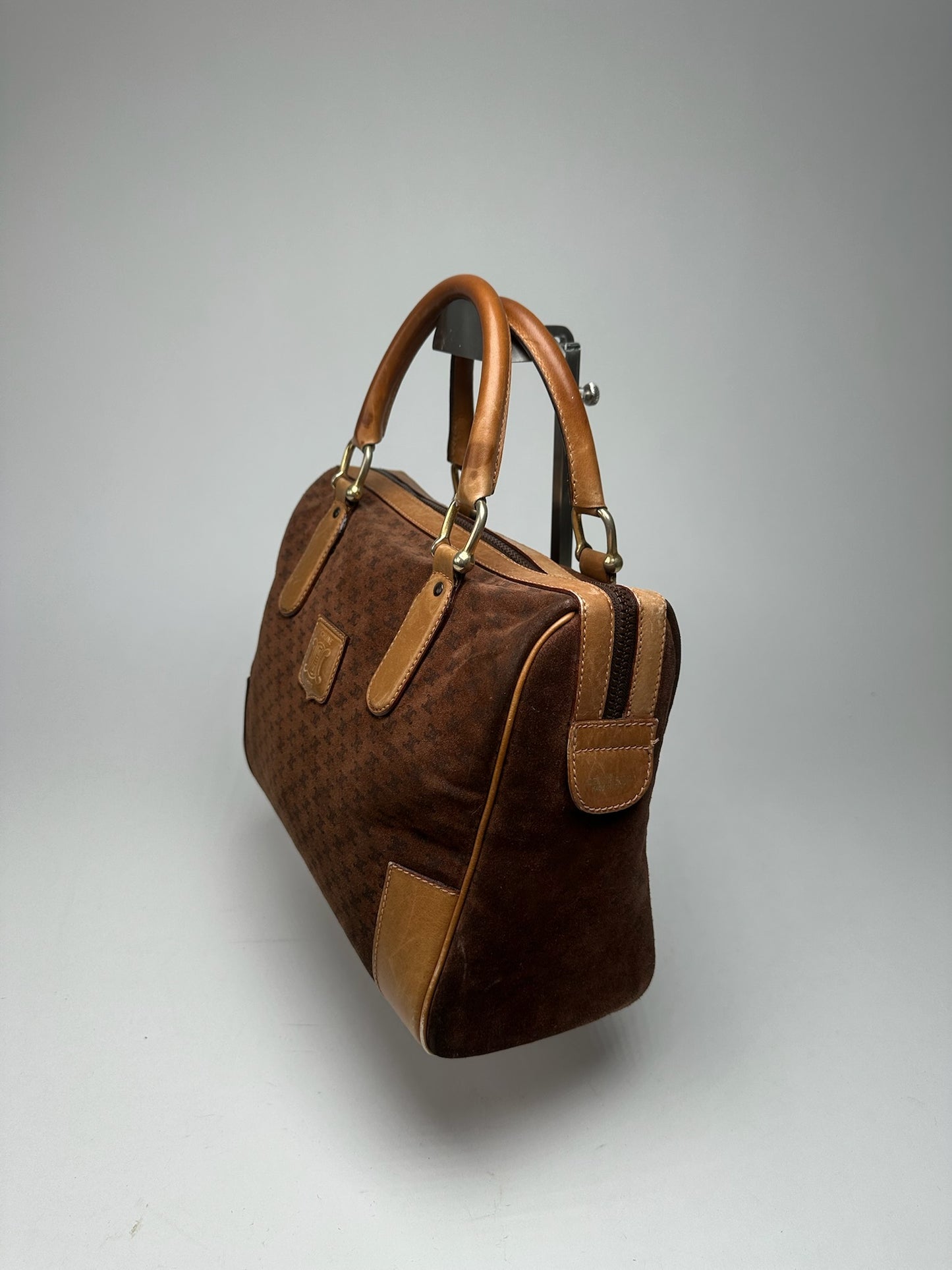 Sac vintage Celine Paris en cuir suédé monogramme marron