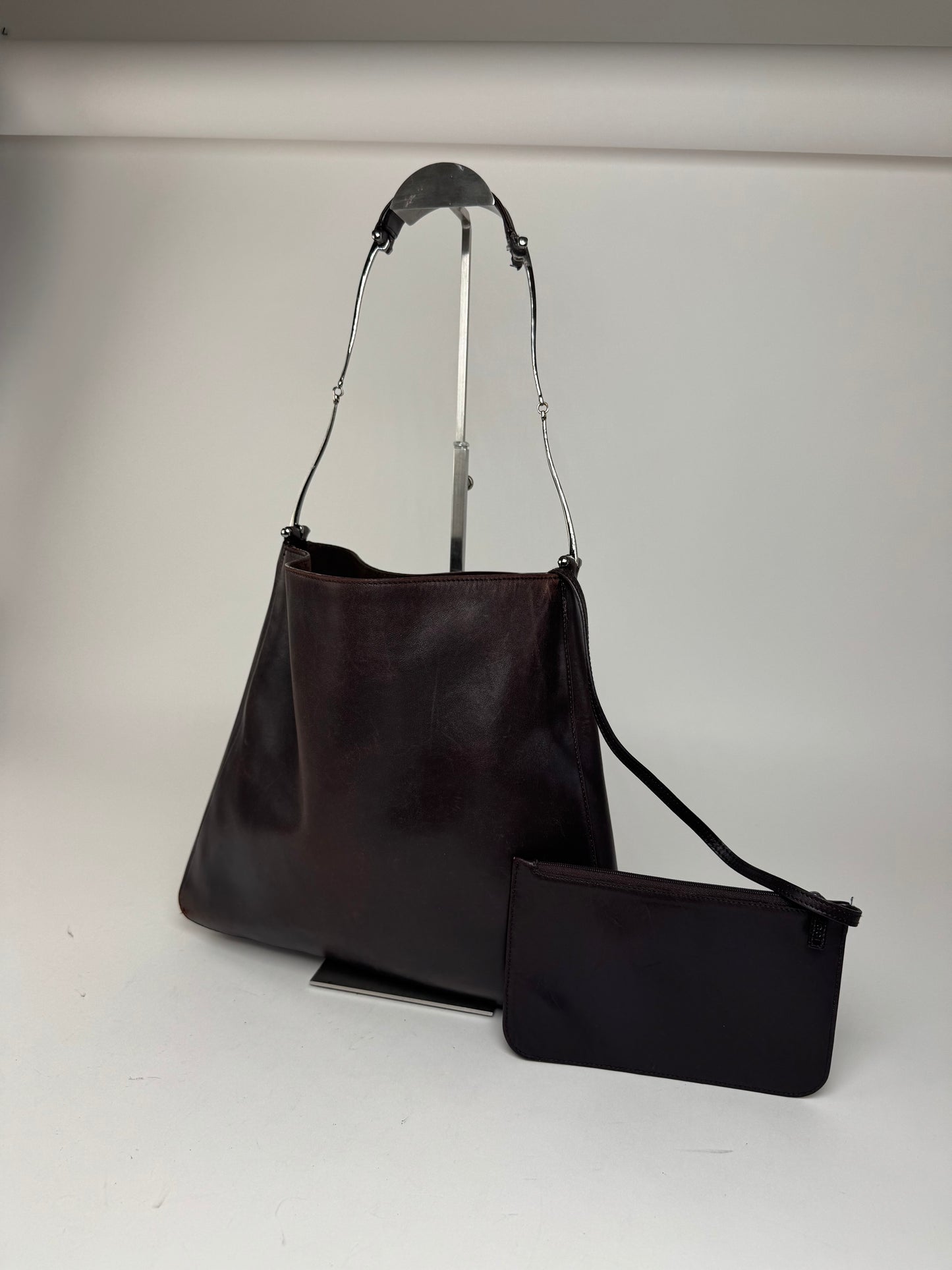 Sac fourre-tout seau vintage en cuir Gucci marron