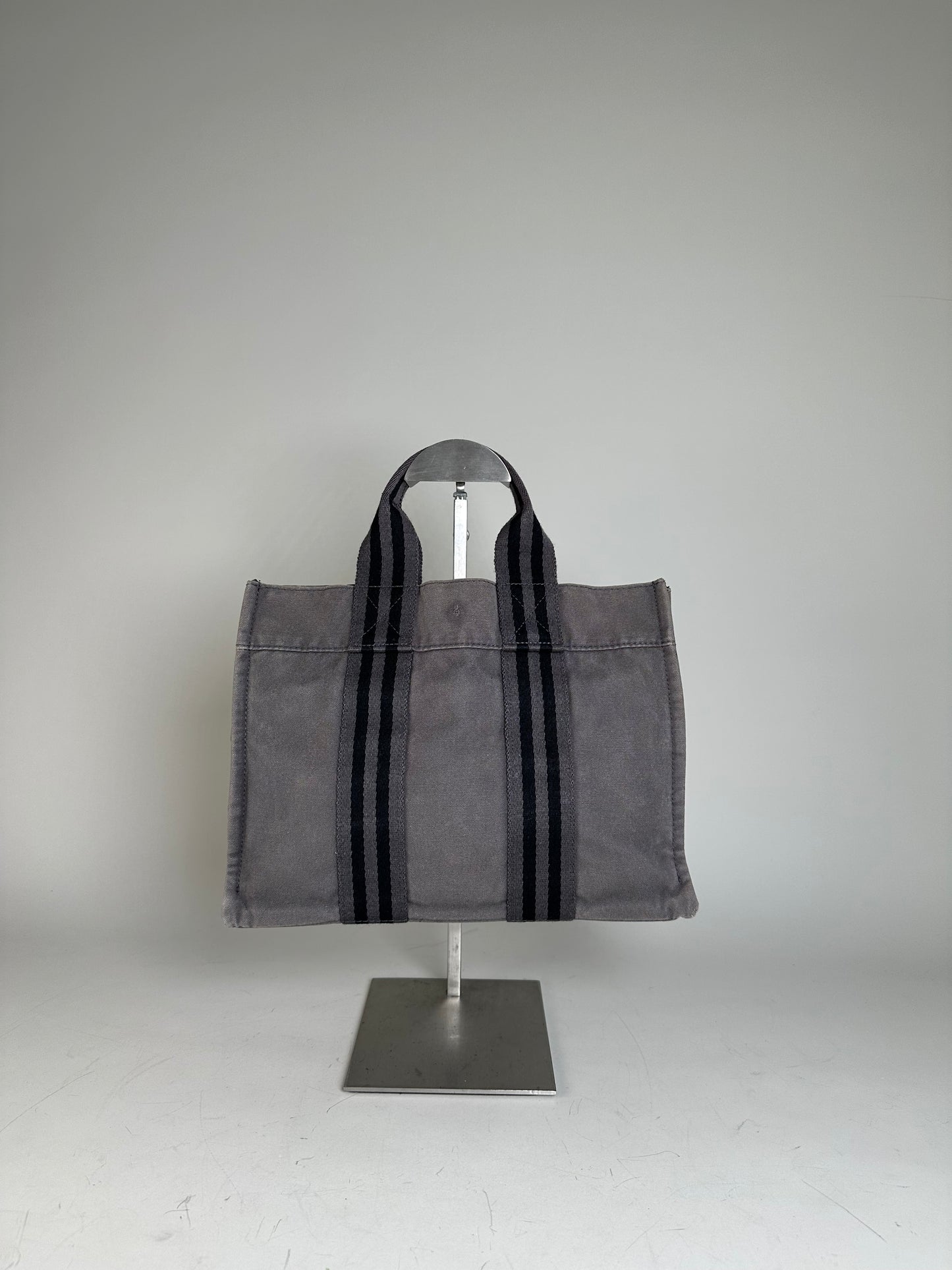 Vintage Hermes Cotton Canvas Tote Grey Silver