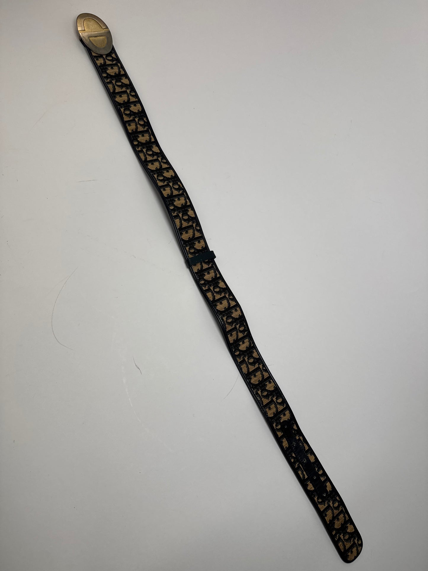 Vintage Dior Oblique Monogram Belt Beige Navy