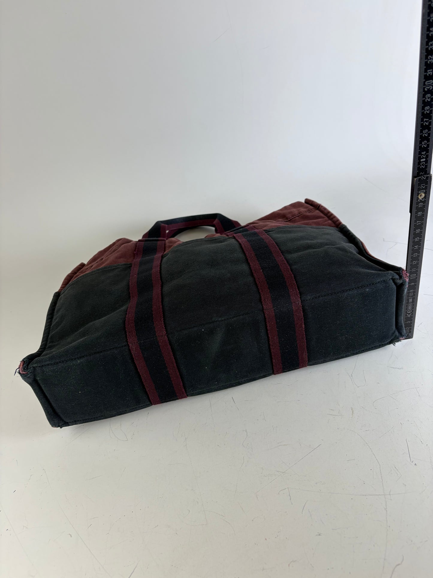 Vintage Hermes Canvas Tote Bag Burgundy Black
